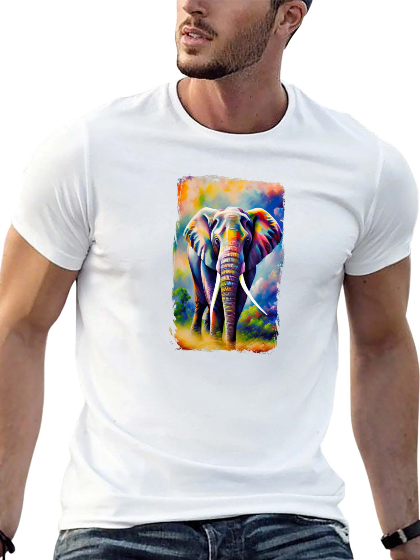 Black Colorful Elephant Graphic T-Shirt view 13