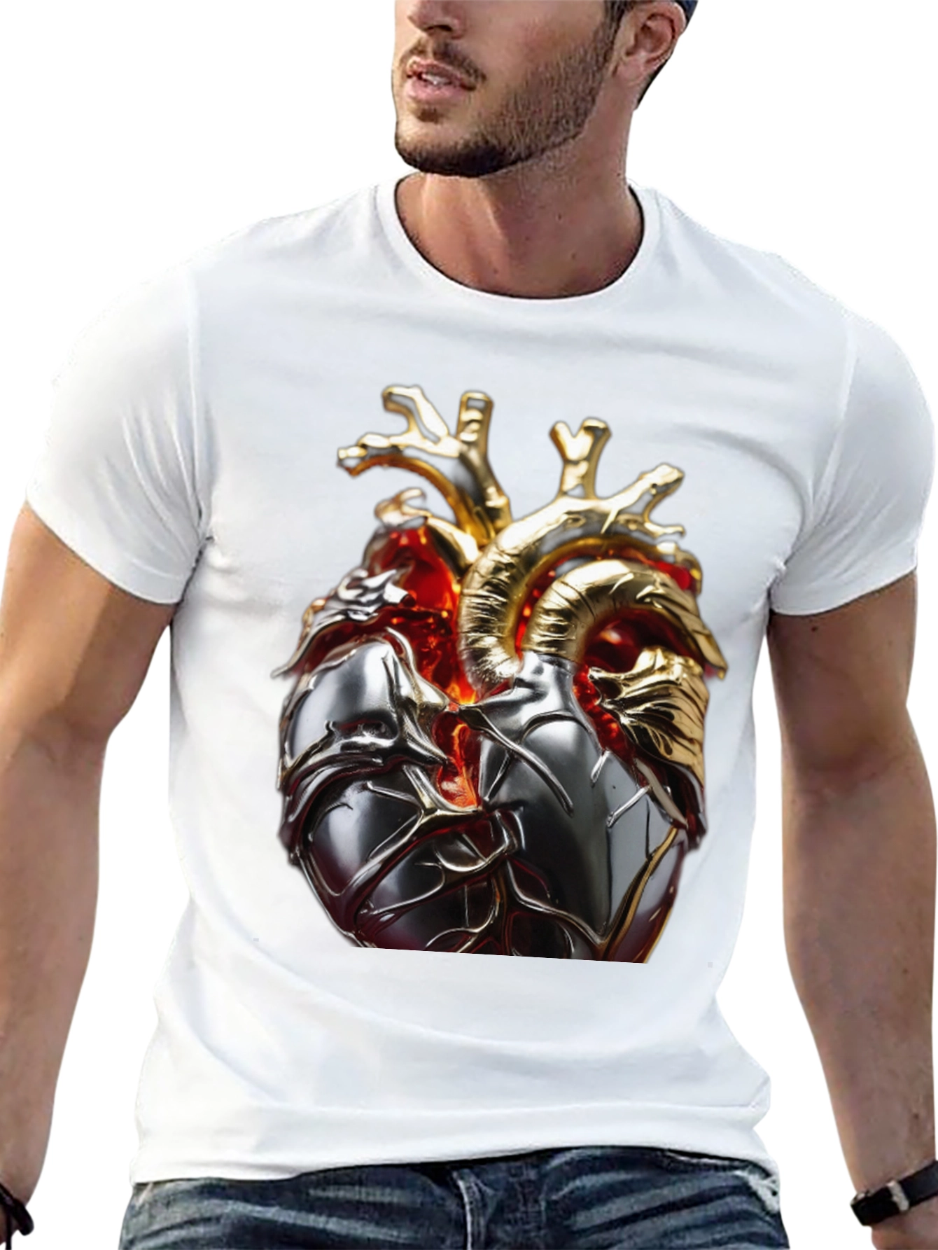 Black Metallic Heart Graphic T-Shirt view 13