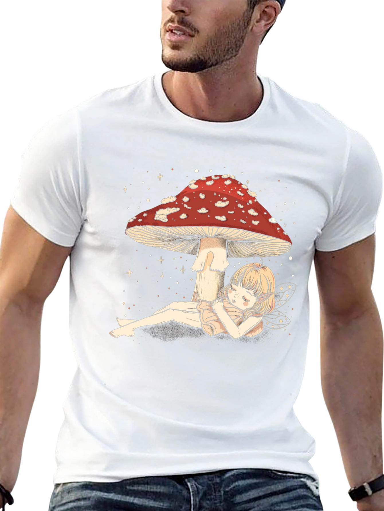 Black Mushroom Fairy T-Shirt - Whimsical Black Tee view 13
