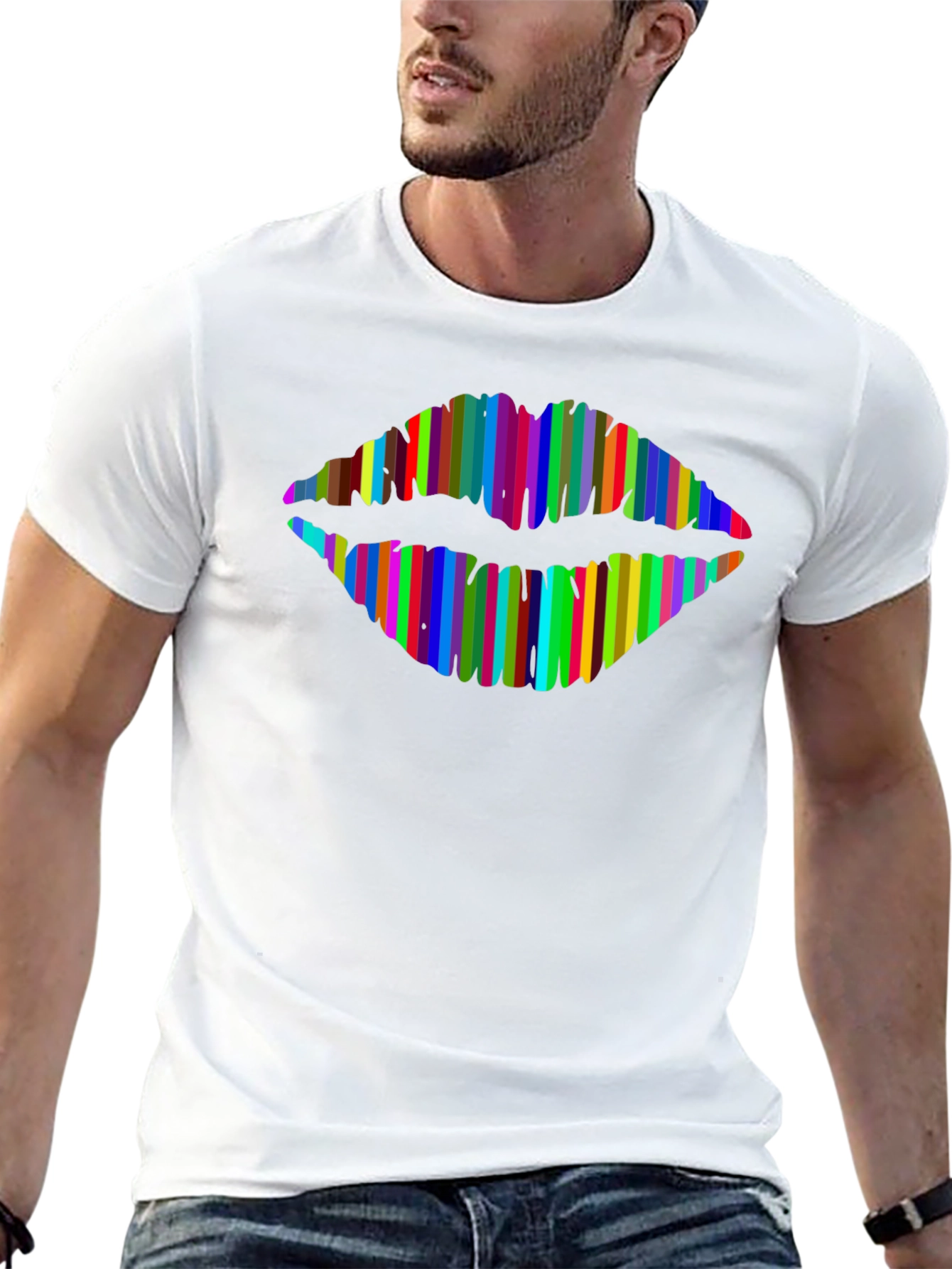 Black Rainbow Lips Graphic T-Shirt - Modern Style view 13