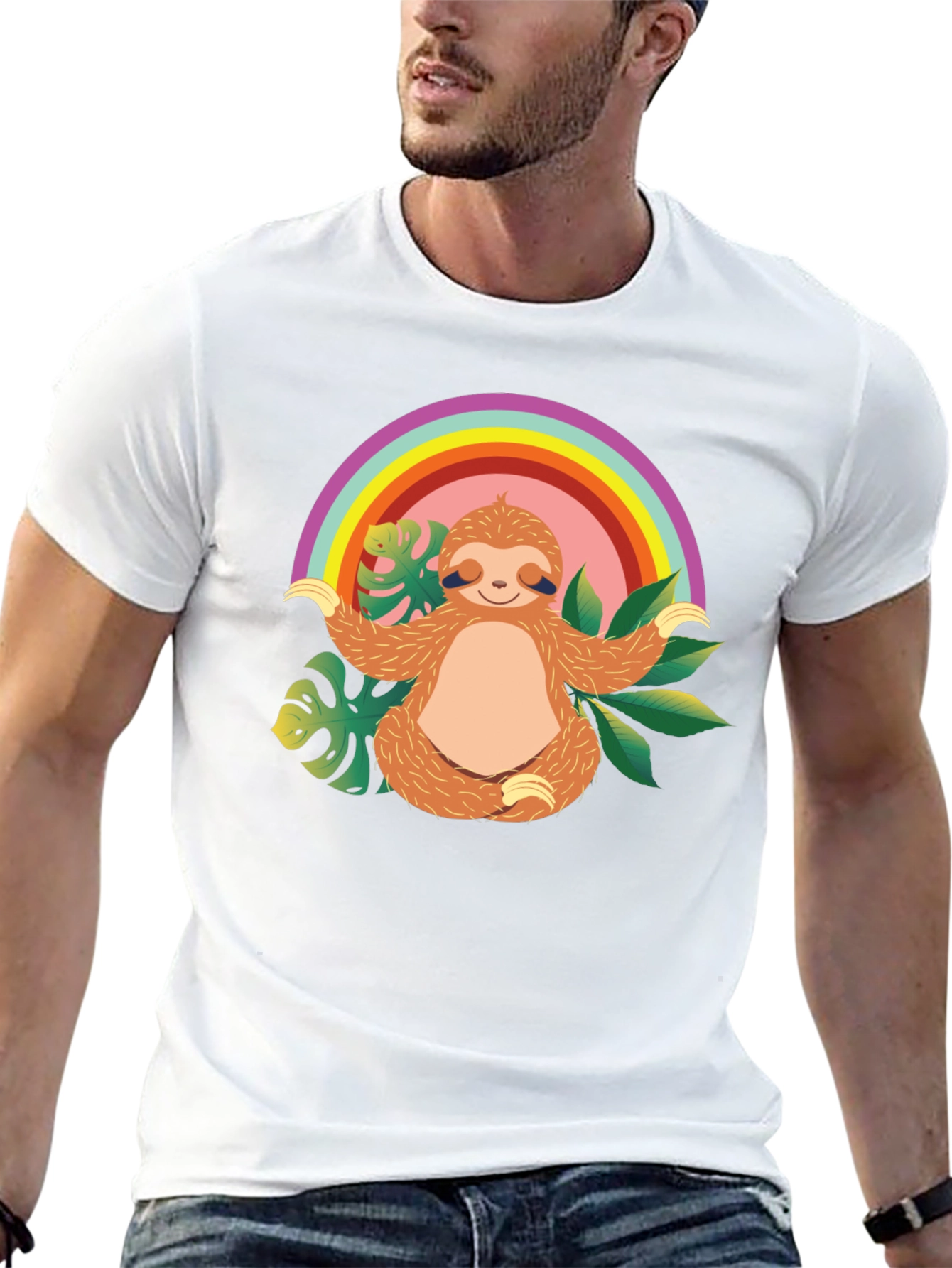 Black Zen Sloth Rainbow T-Shirt - Relaxed & Comfy view 13