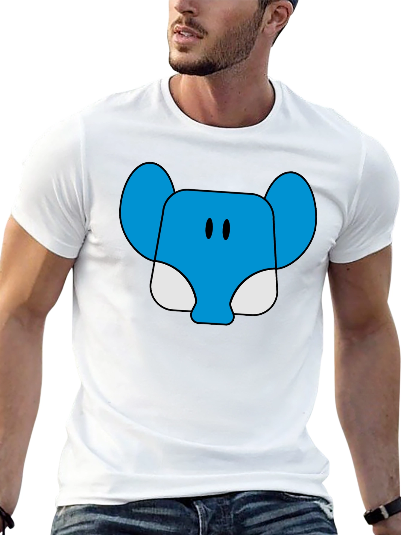 Black Blue Elephant Cartoon Graphic T-Shirt view 13