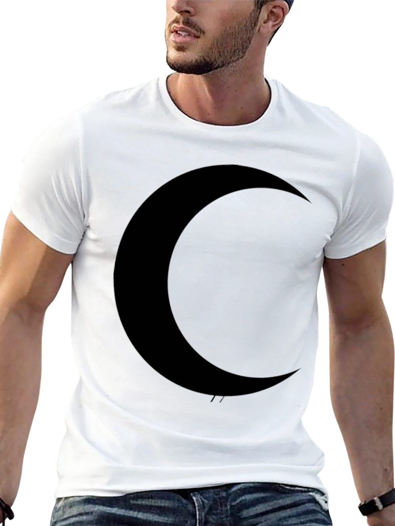 Black Black Crescent Moon Graphic T-Shirt - Modern Style view 13