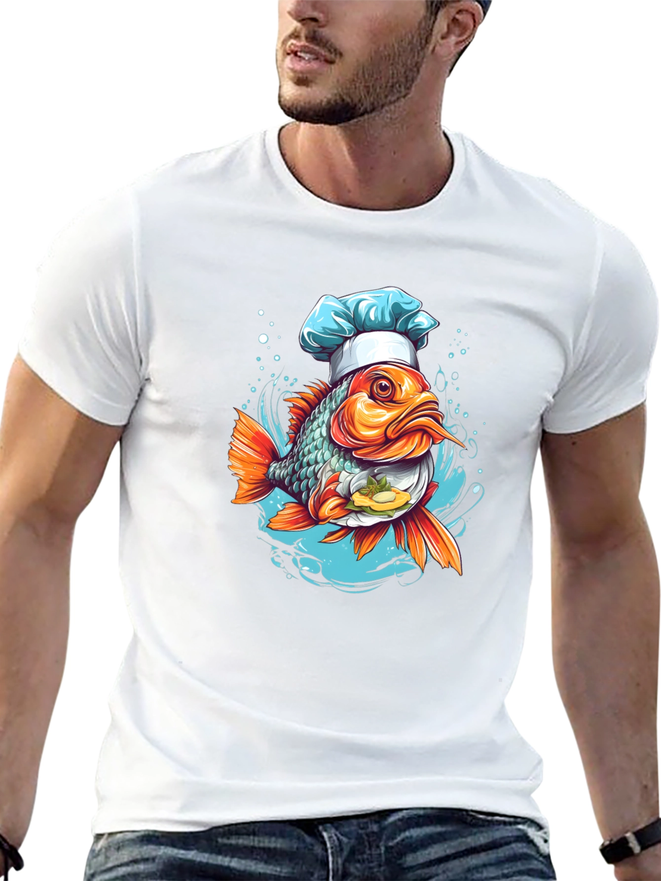 Black Chef Fish Graphic Tee - Cool Cartoon Design view 13