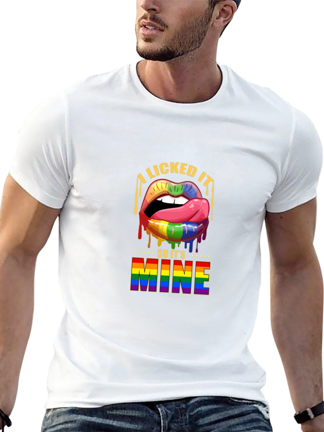 Black I Licked It So It's Mine Rainbow Lips T-Shirt view 13