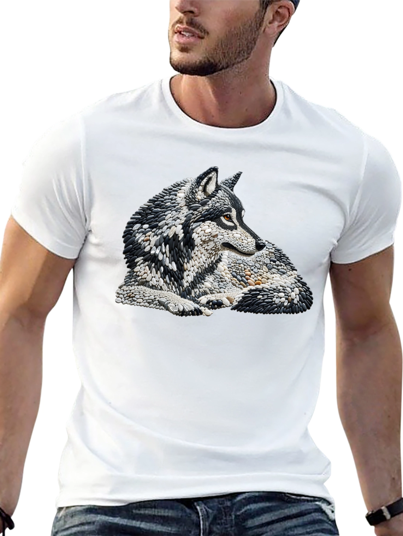 Wolf Stone Art Black T-Shirt - 13