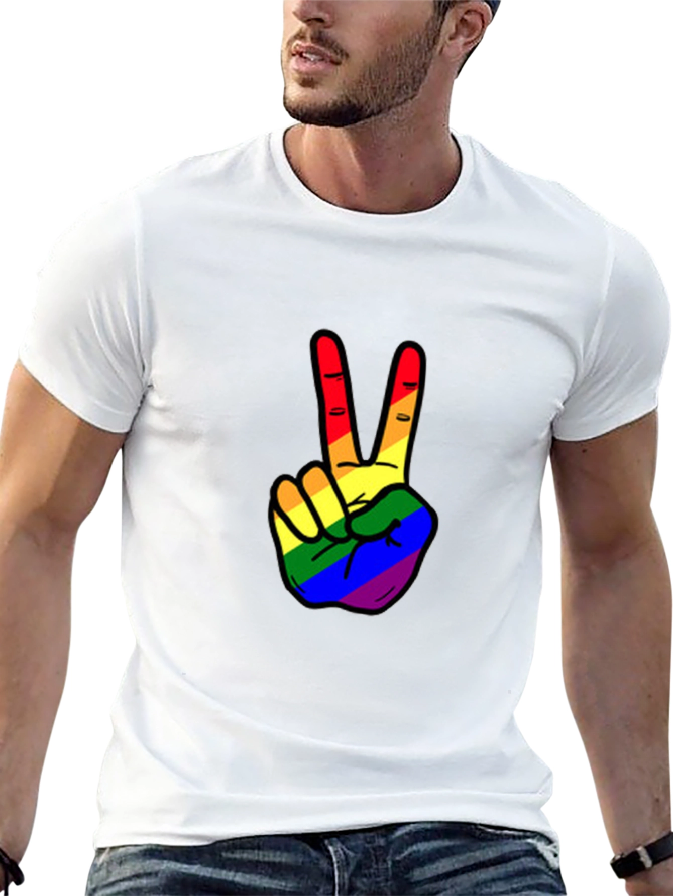 Black Rainbow Peace Sign Graphic Tee view 13