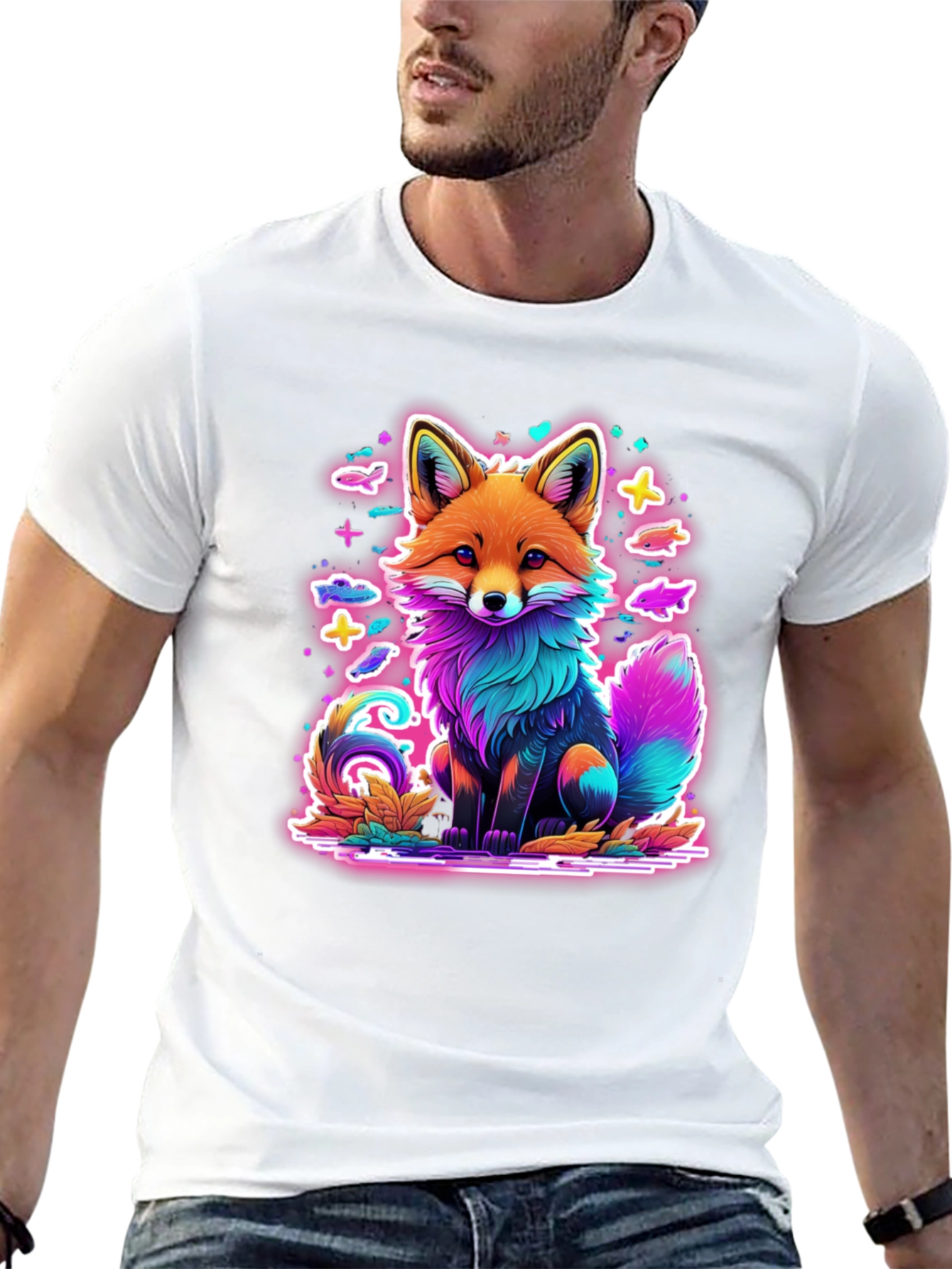 Black Neon Fox Graphic Tee - Unique Colorful Design view 13