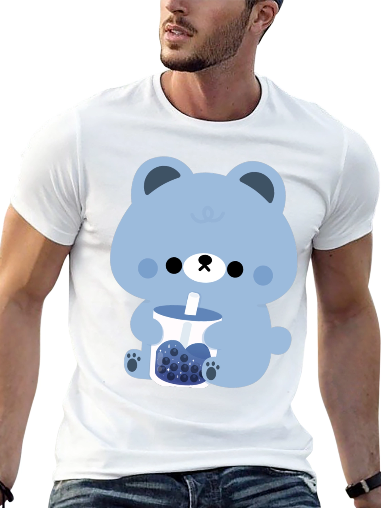Black Cute Bear Boba Tea Graphic T-Shirt view 13