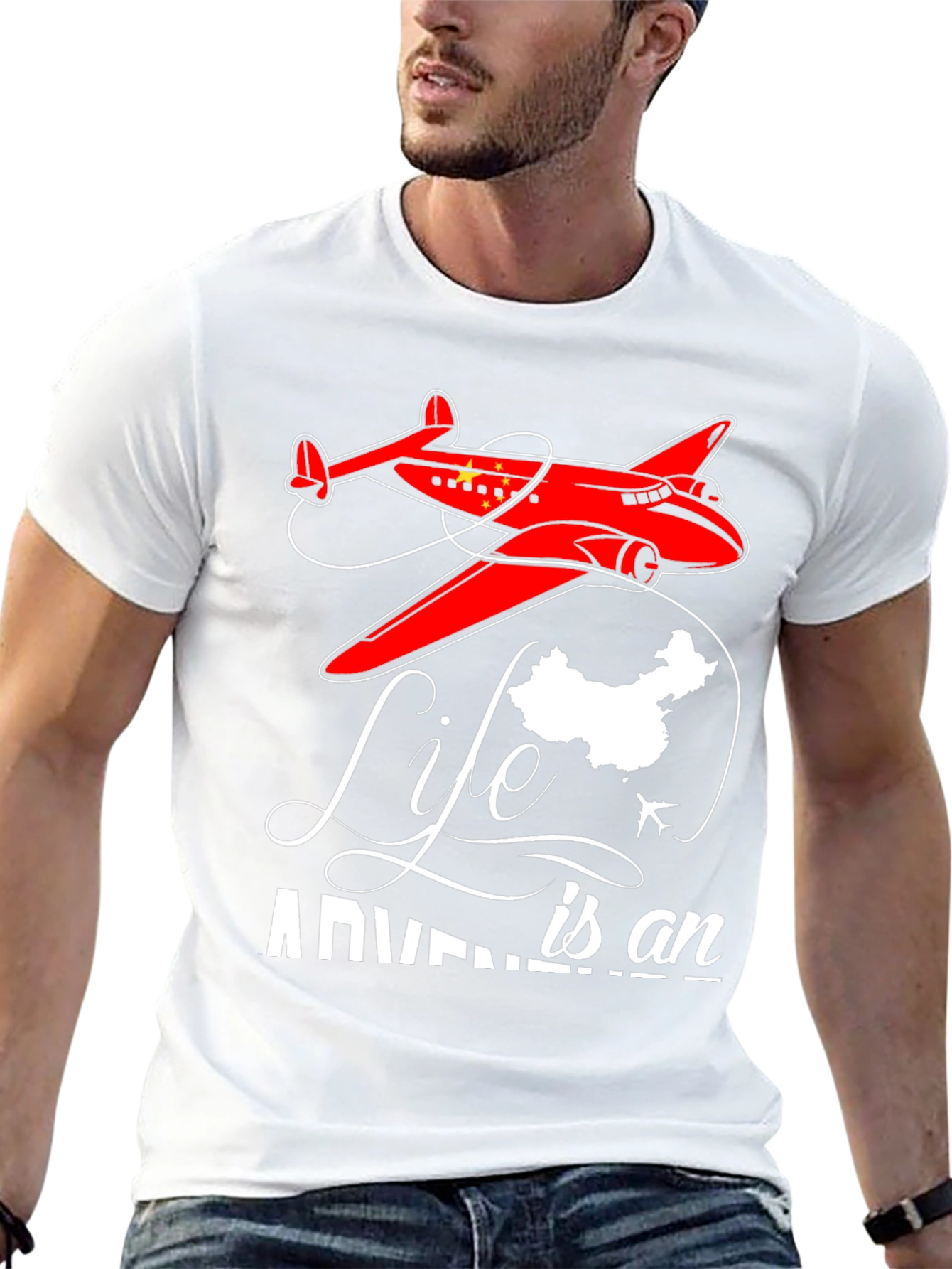 Black Adventure Life China Airplane Graphic T-Shirt view 13
