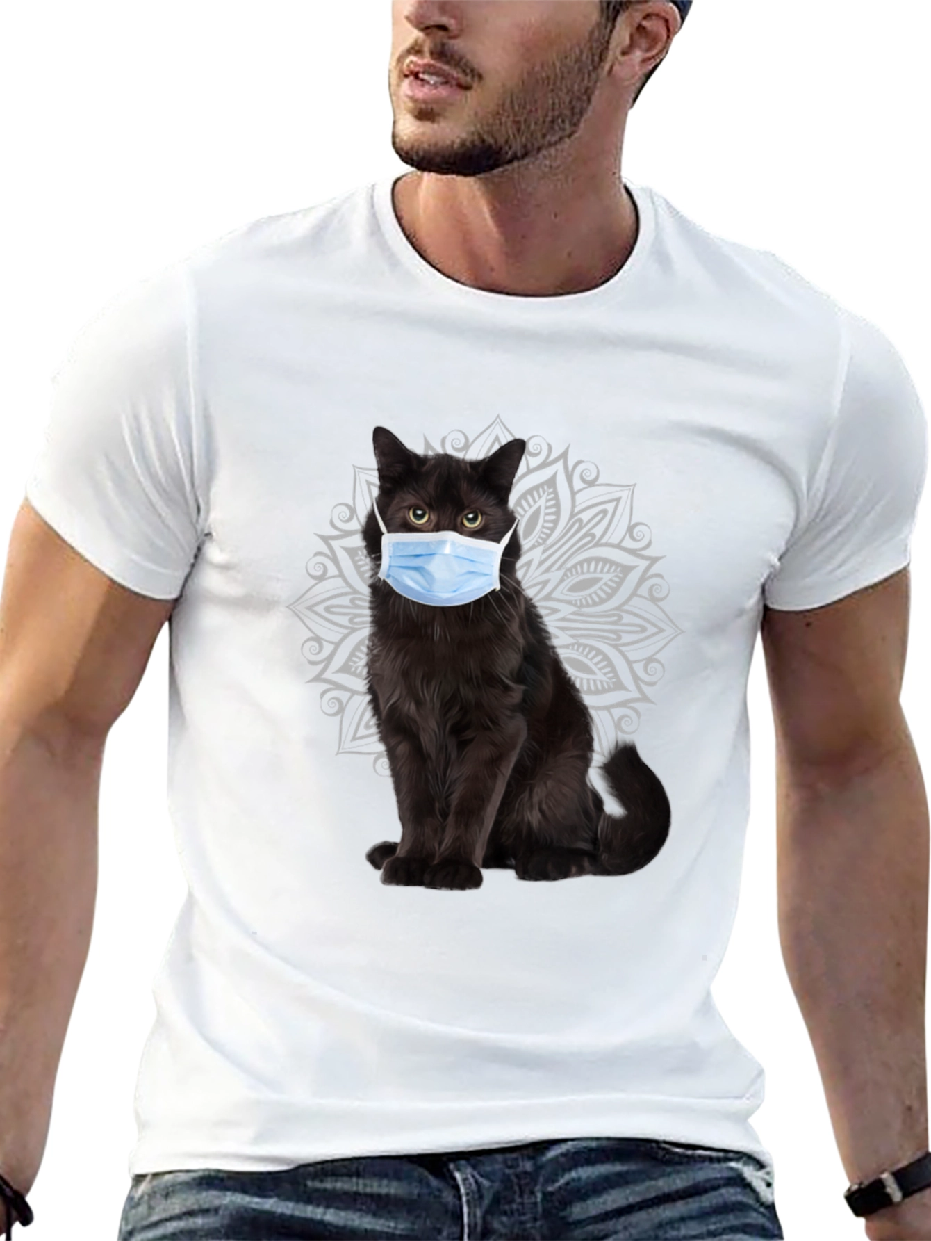 Black Masked Cat Graphic Tee - Unique Novelty T-Shirt view 13