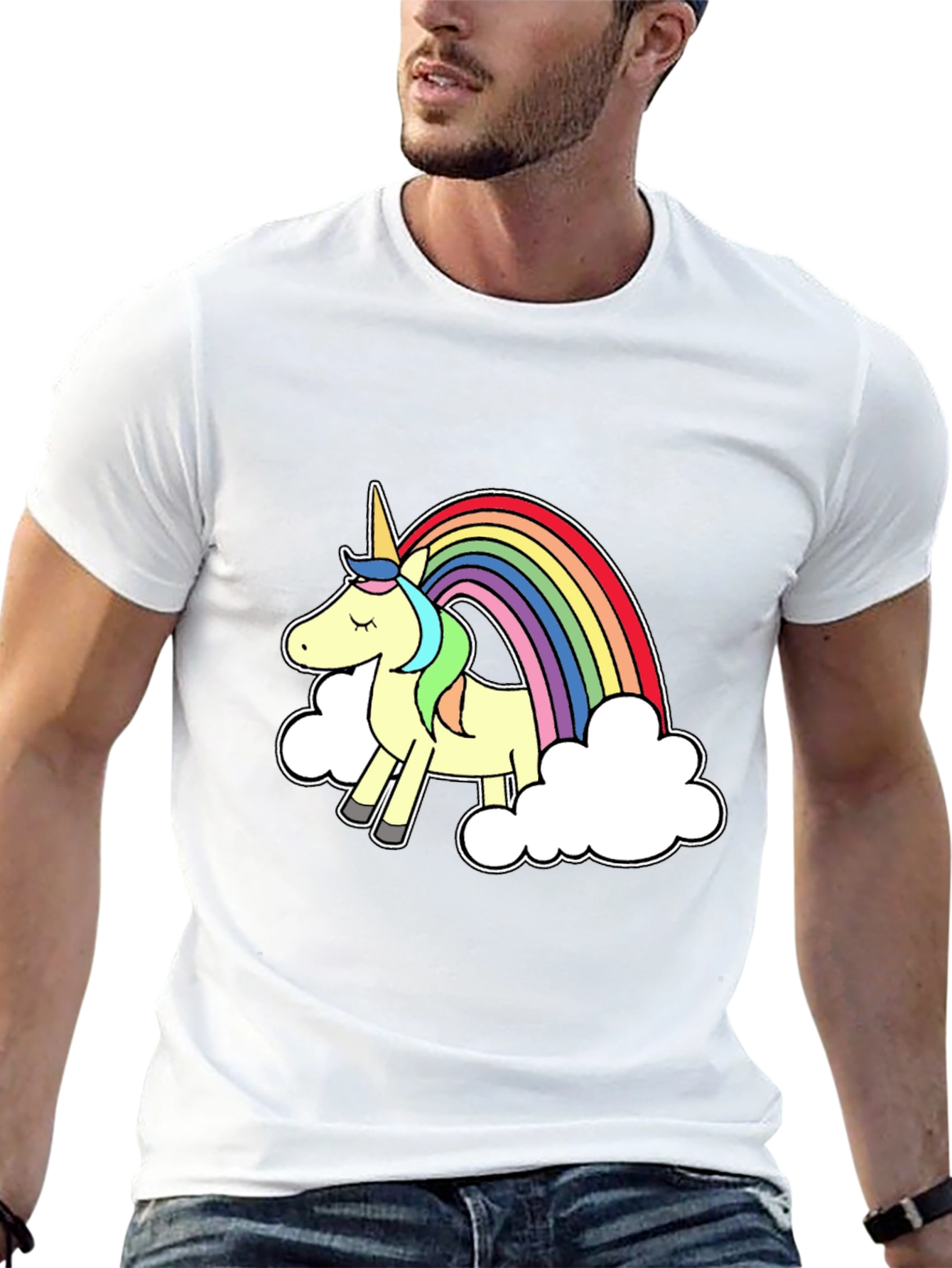 Black Unicorn Rainbow Graphic Tee - Black Cotton T-Shirt view 13