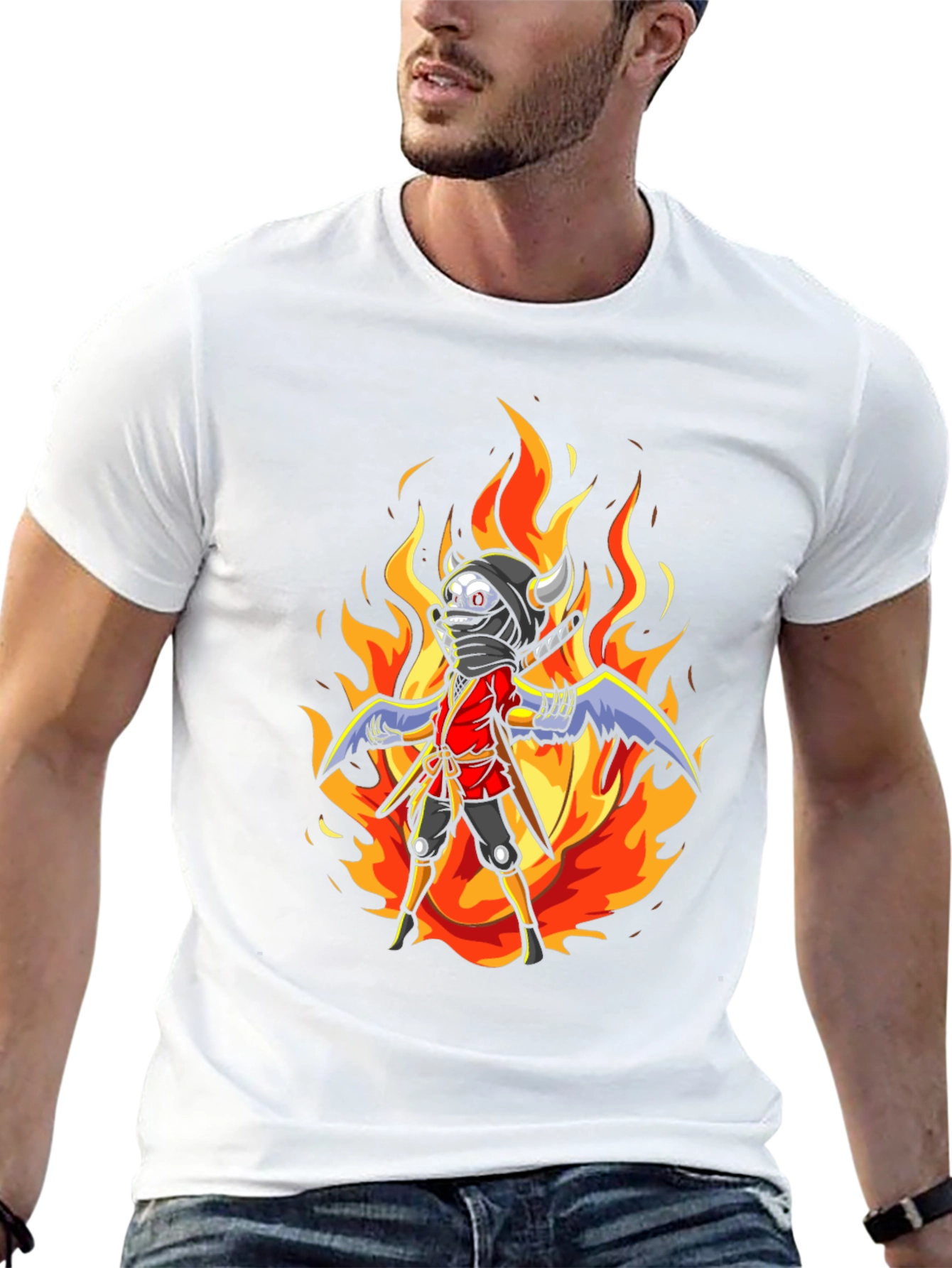 Black Fiery Ninja Graphic Tee - Black Cotton T-Shirt view 13
