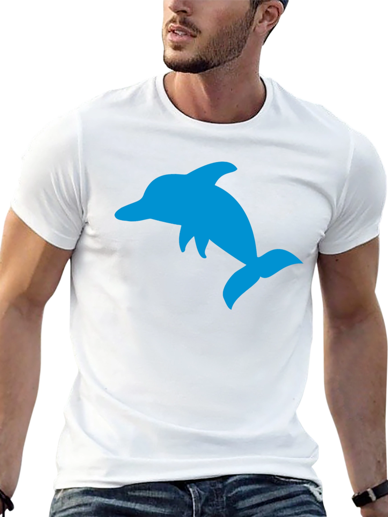 Black Black T-Shirt with Blue Dolphin Graphic view 13