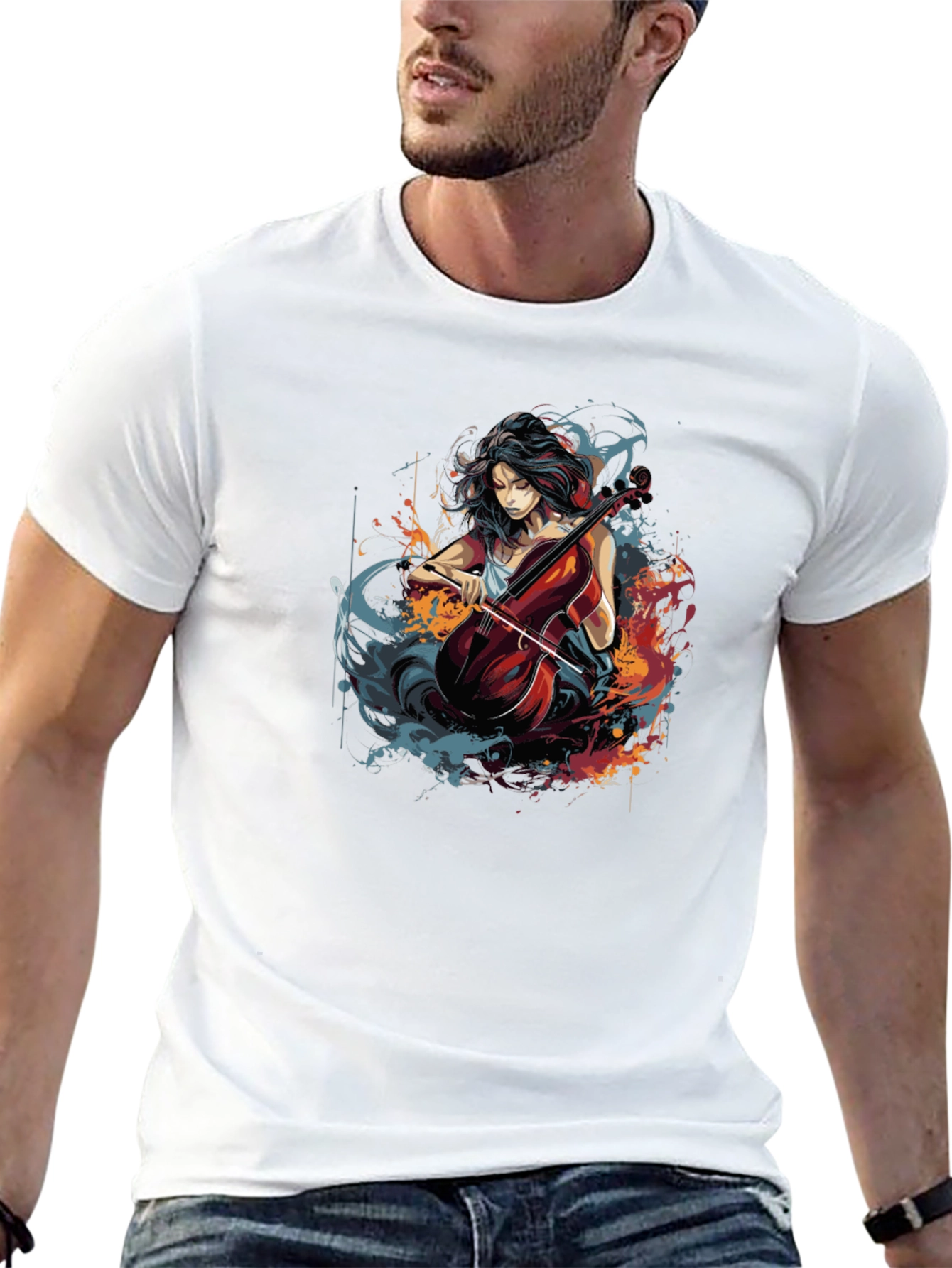 Black Cello Woman Black T-Shirt Unique Design view 13