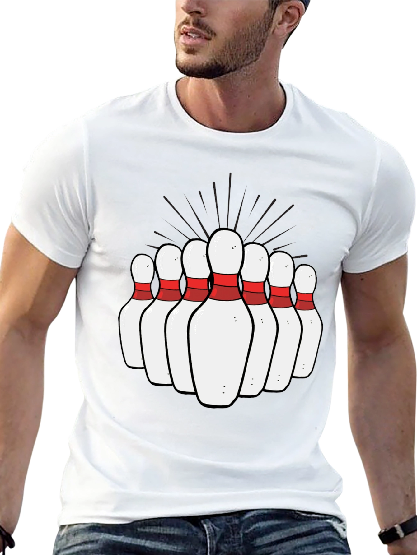 Black Bowling Pins Graphic Tee - Strike Design T-Shirt view 13