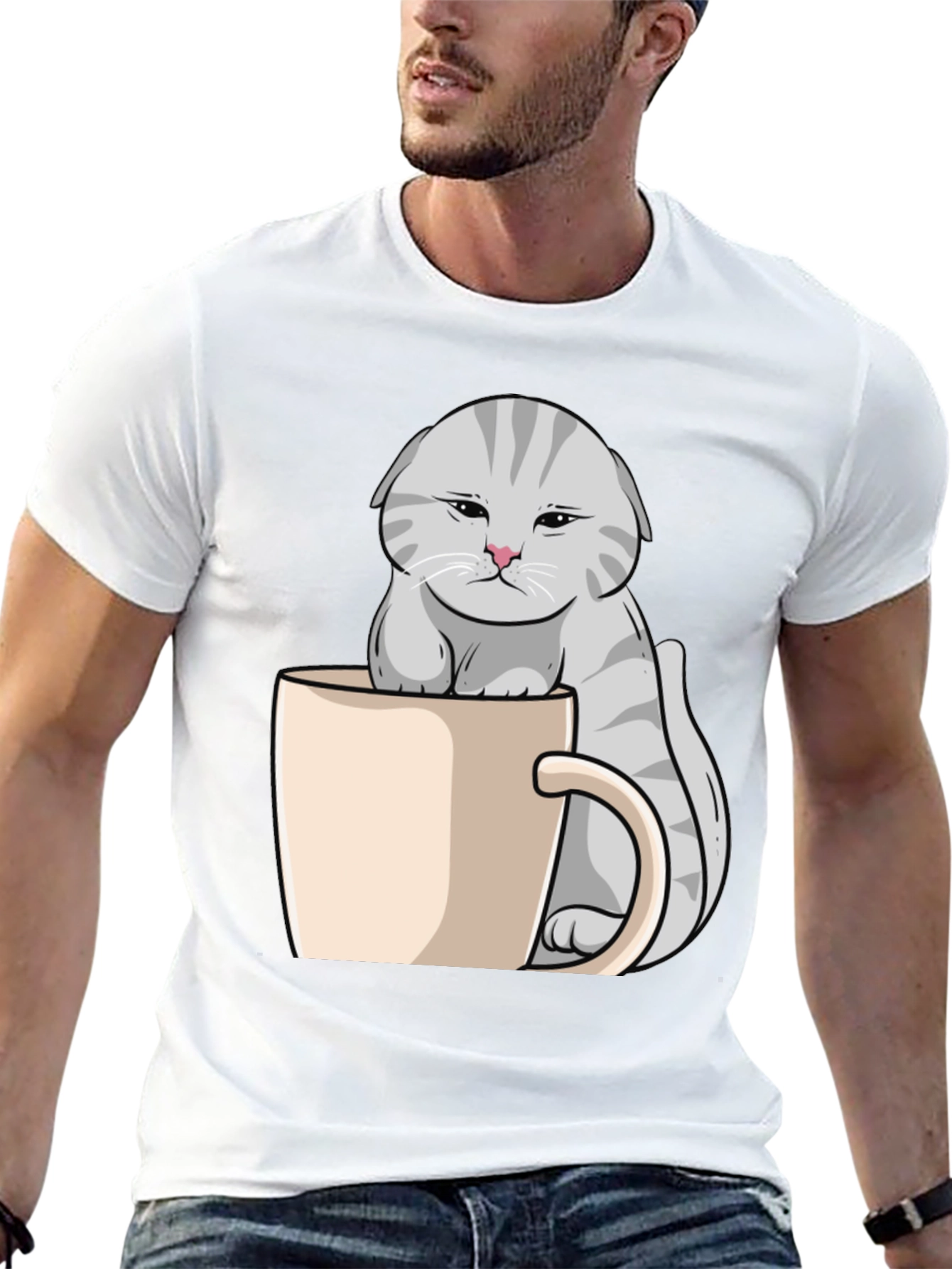 Black Grumpy Cat Mug T-Shirt - Novelty Kitten Tee view 13
