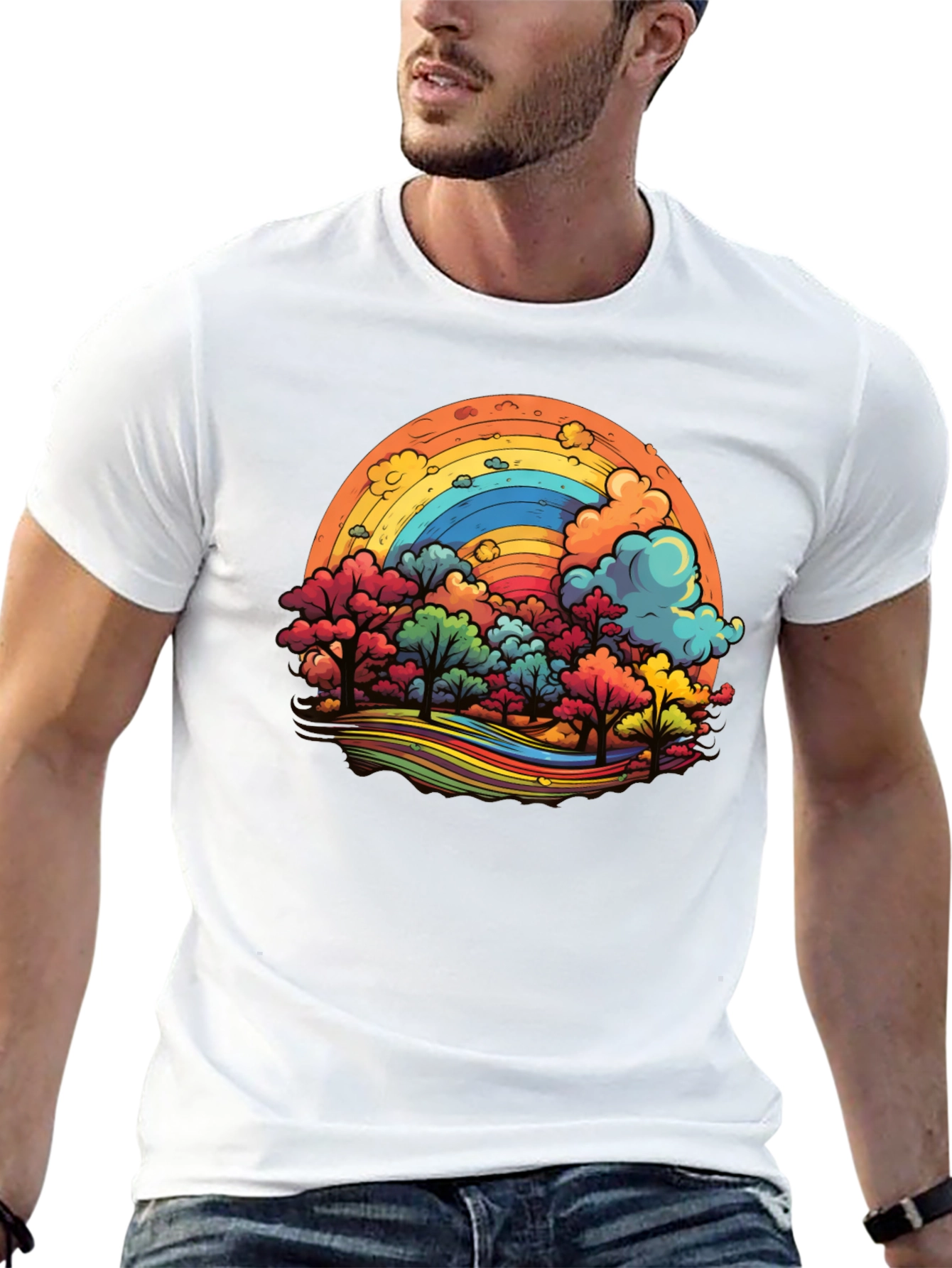 Black Rainbow Trees Graphic Black T-Shirt view 13