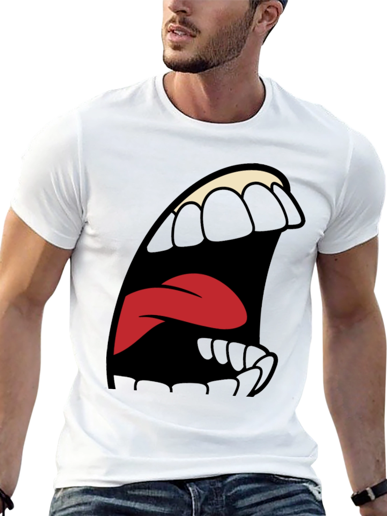 Black Cartoon Mouth Graphic Tee - Expressive Style view 13
