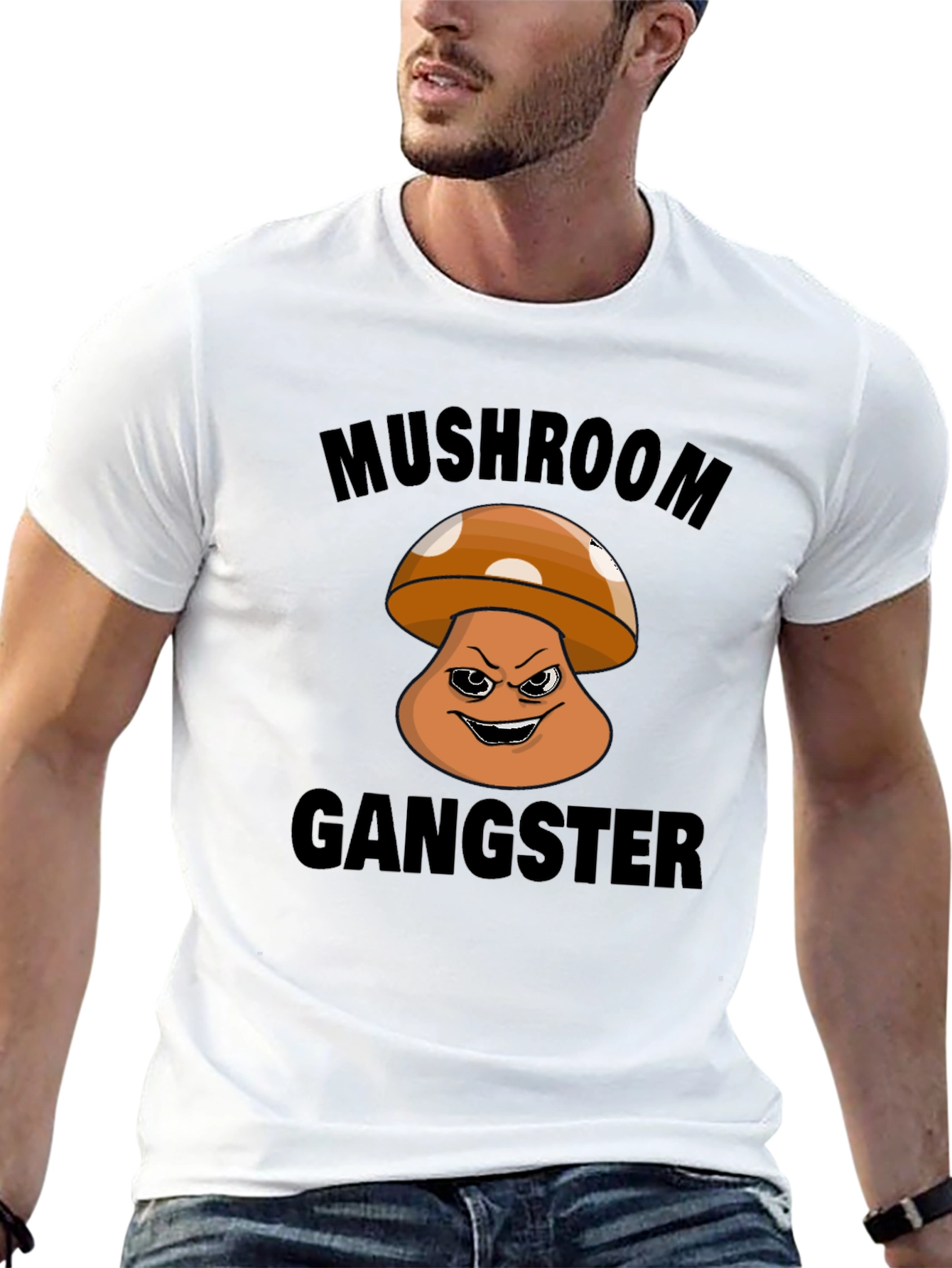 Black Mushroom Gangster Graphic T-Shirt - Black view 13