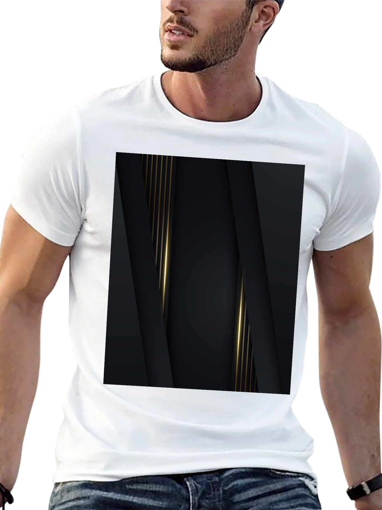 Black Elegant Black & Gold Abstract Design Tee view 13
