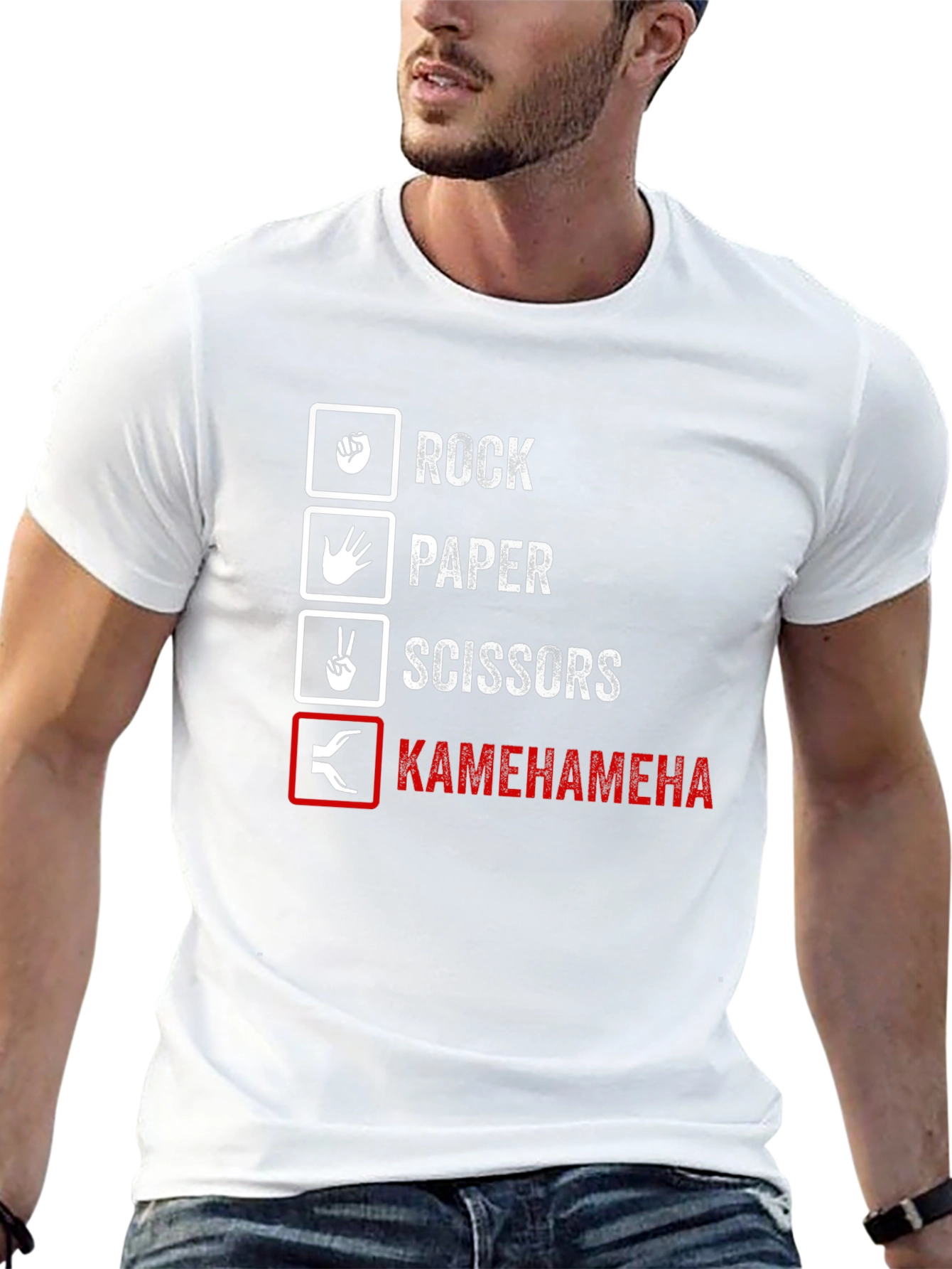Black Rock Paper Scissors Kamehameha Funny T-Shirt view 13