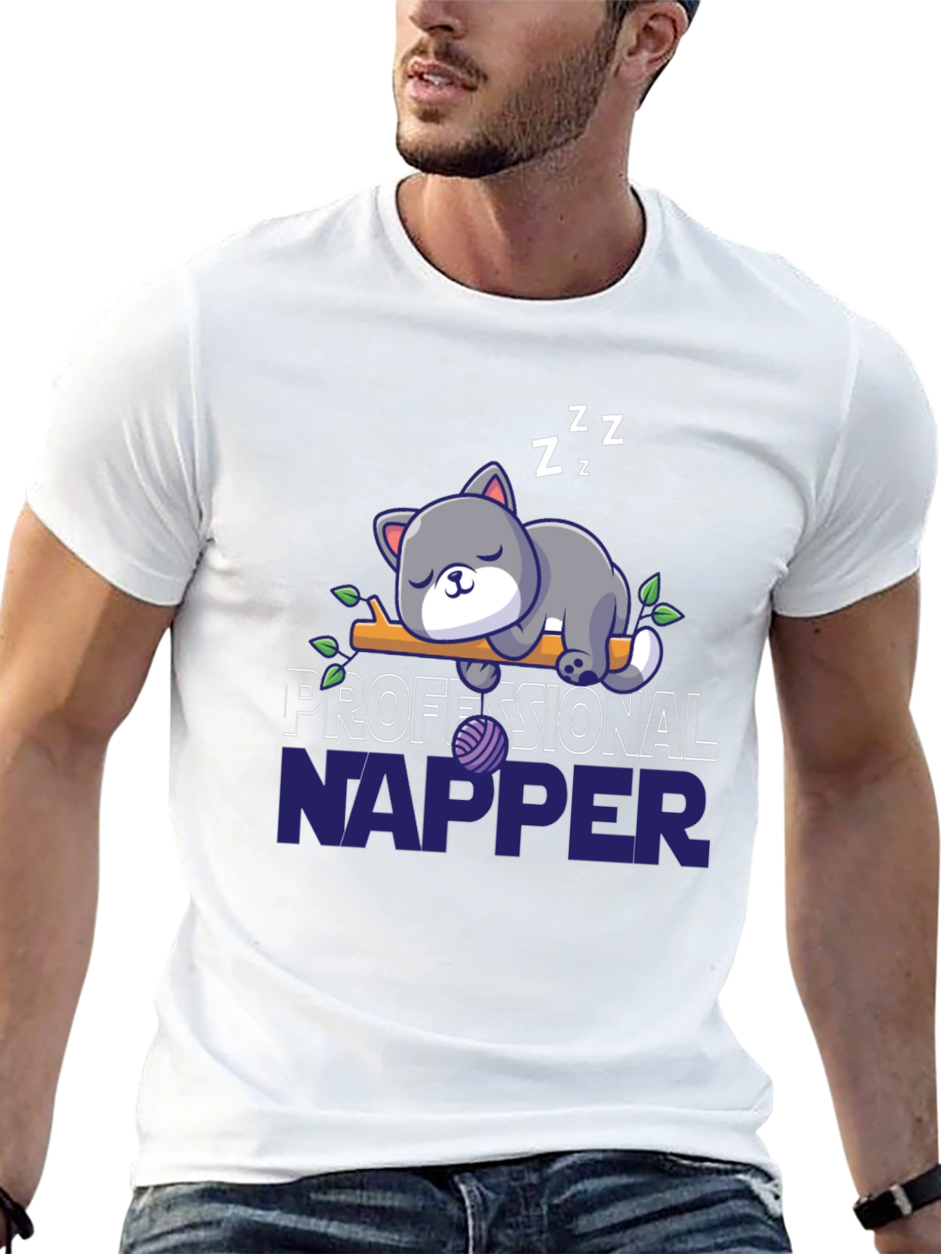 Black Professional Napper Cat T-Shirt view 13