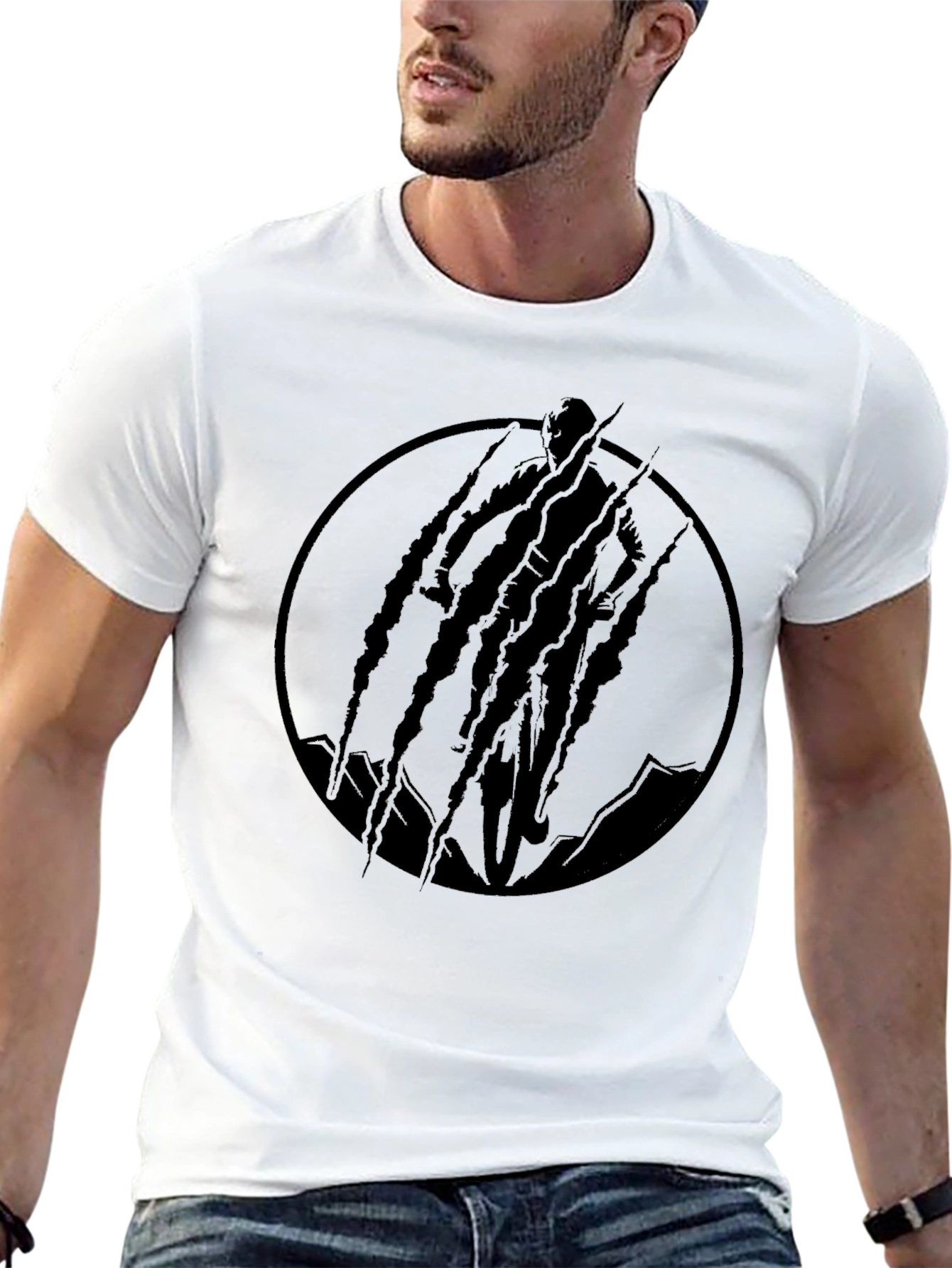 Black Men's Black Graphic T-Shirt - Claw Design view 13