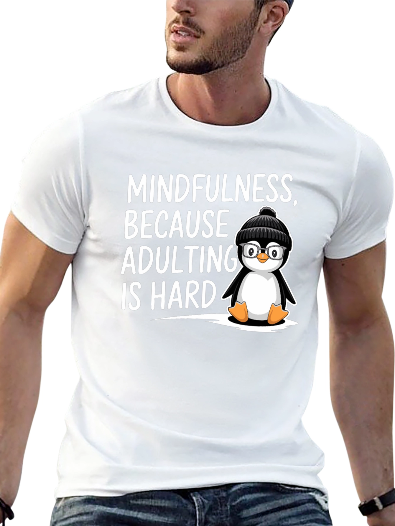 Black Mindfulness Penguin T-Shirt Adulting is Hard Humor Tee view 13