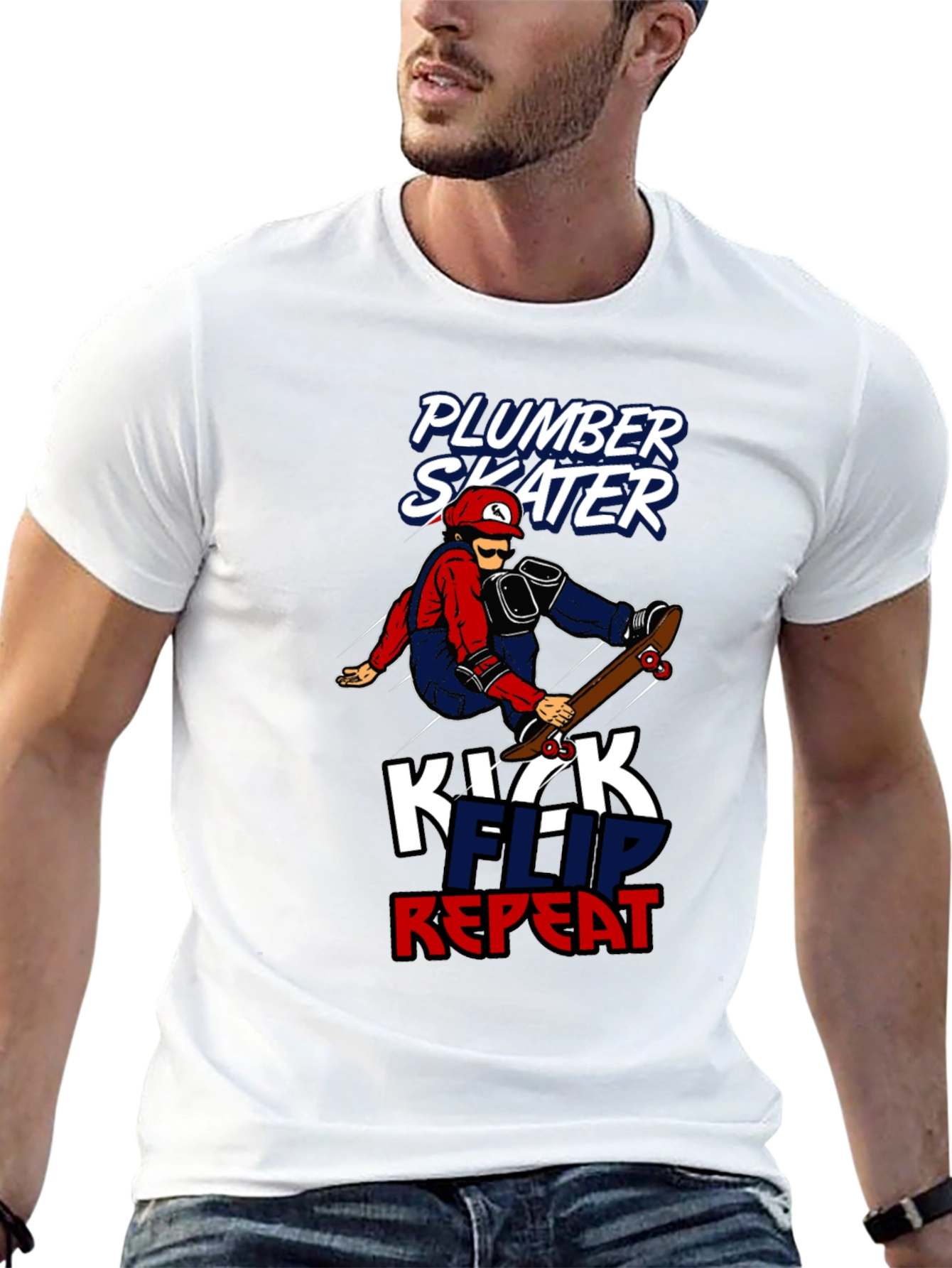 Black Plumber Skater T-Shirt - Kickflip Repeat Graphic Tee view 13