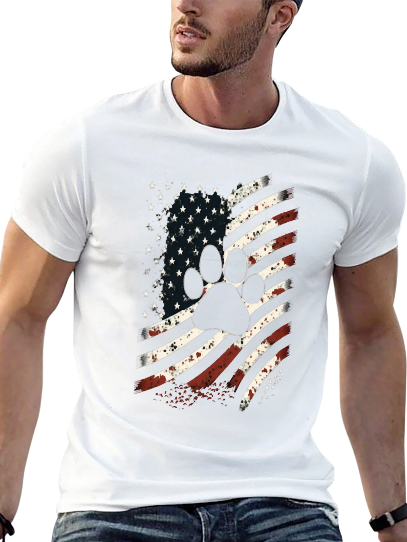 Black Patriotic Paw Print USA Flag Graphic T-Shirt view 13