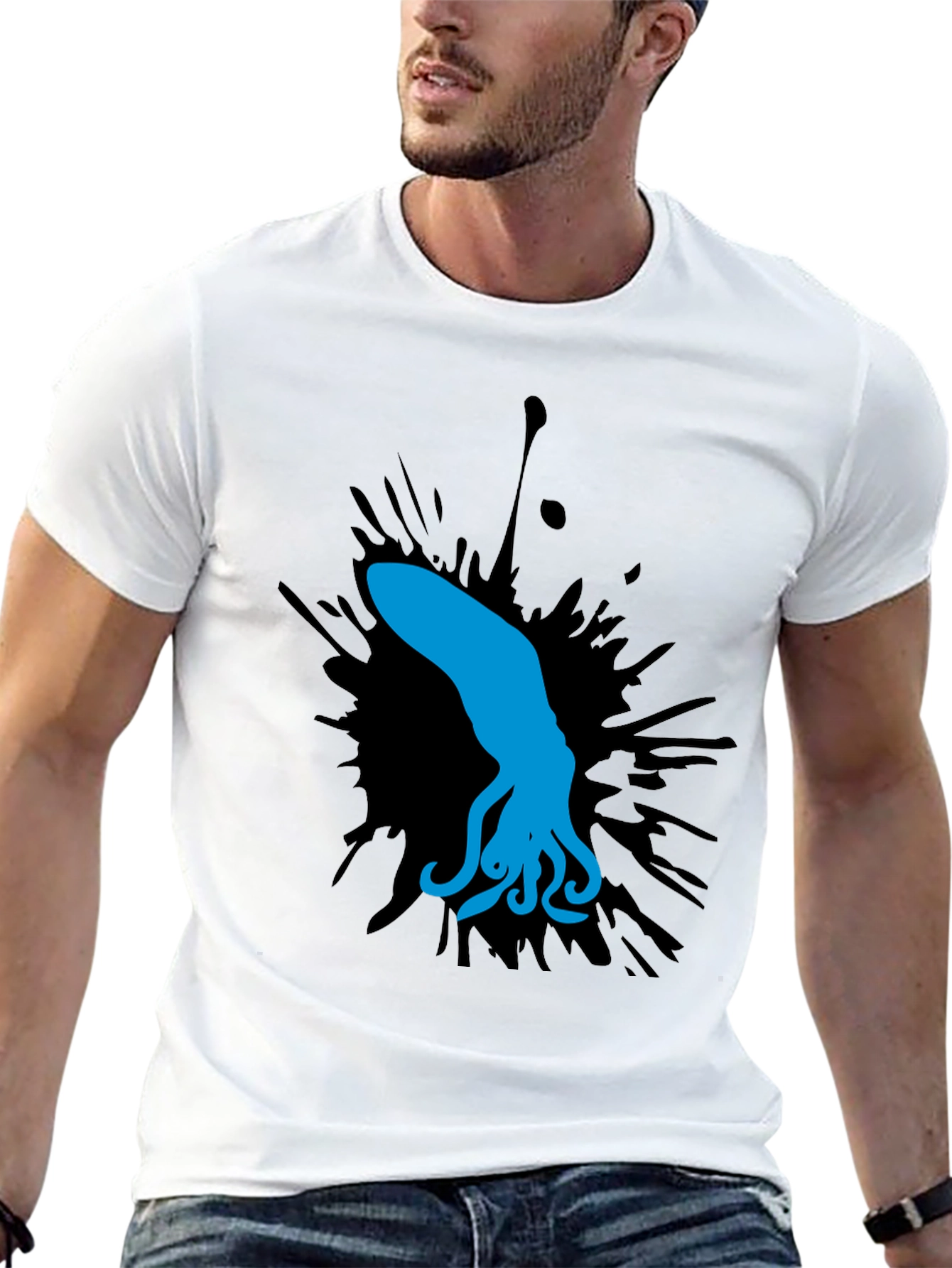 Black Blue Squid Graphic Tee - Black Cotton Shirt view 13
