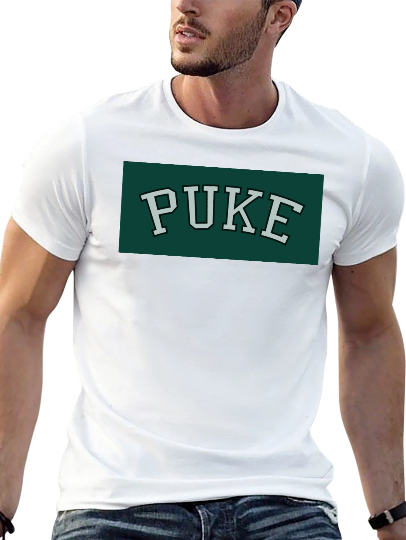 Black PUKE Text Tee - Retro College Style Graphic T-Shirt view 13