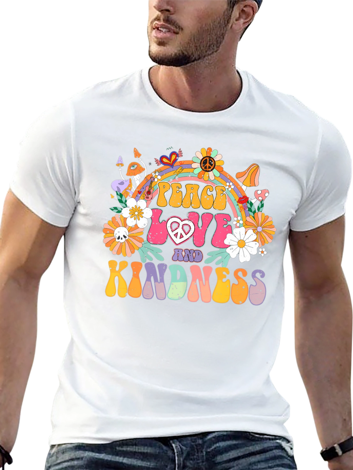 Black Peace Love Kindness Retro Graphic Tee view 13