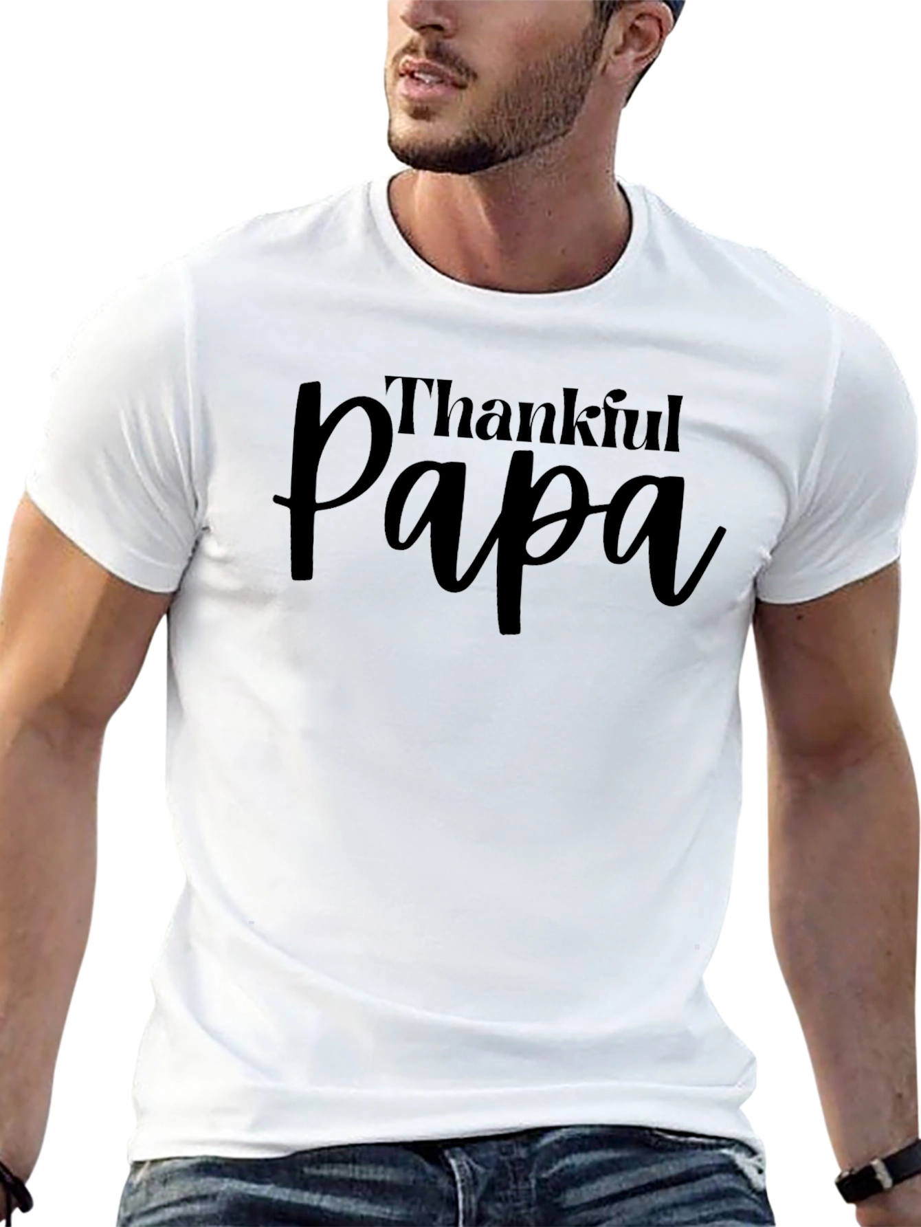 Black Thankful Papa T-Shirt - Stylish Dad Apparel view 13