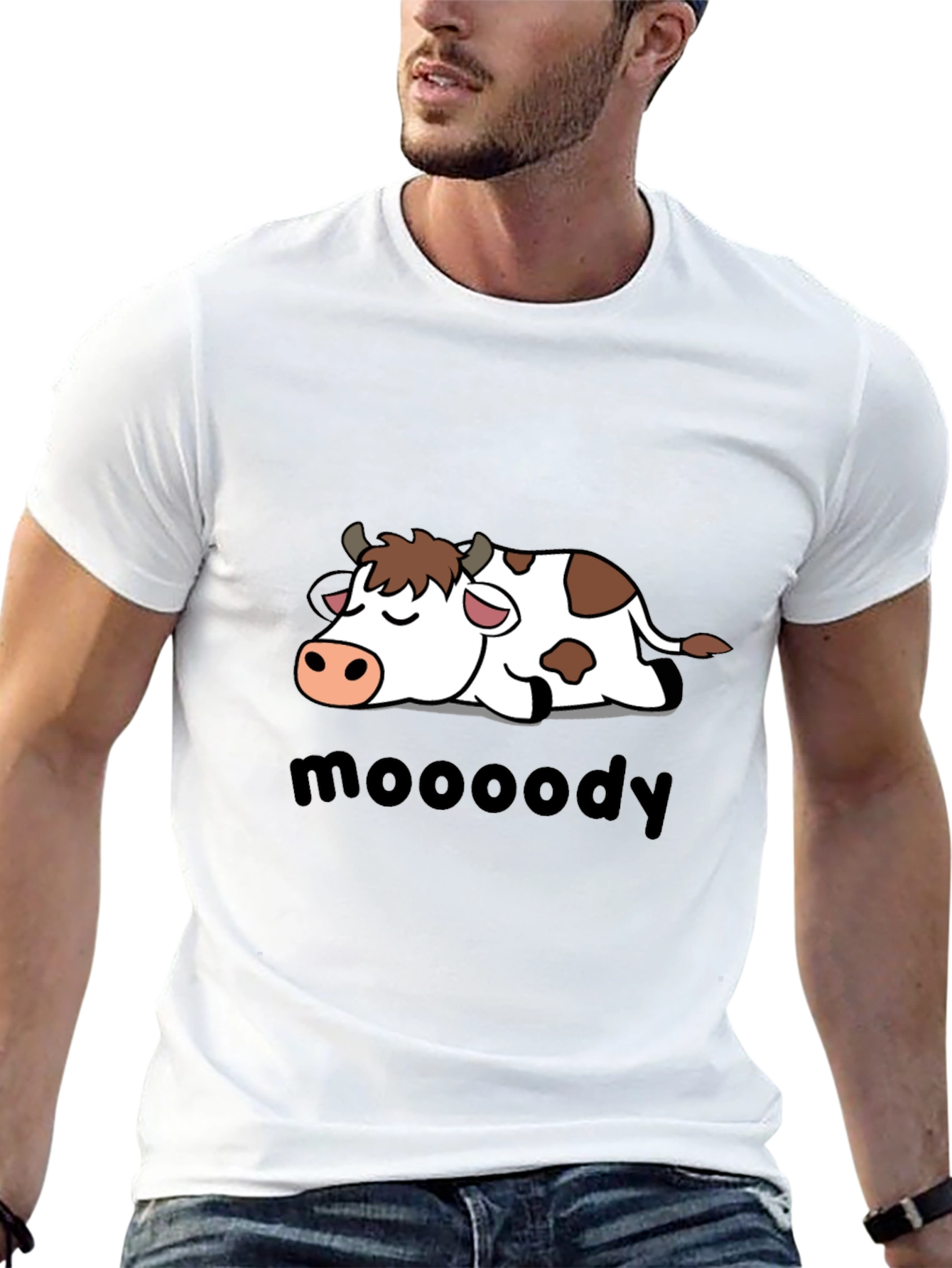Black Moody Cow Graphic Tee - Black Cotton T-Shirt view 13