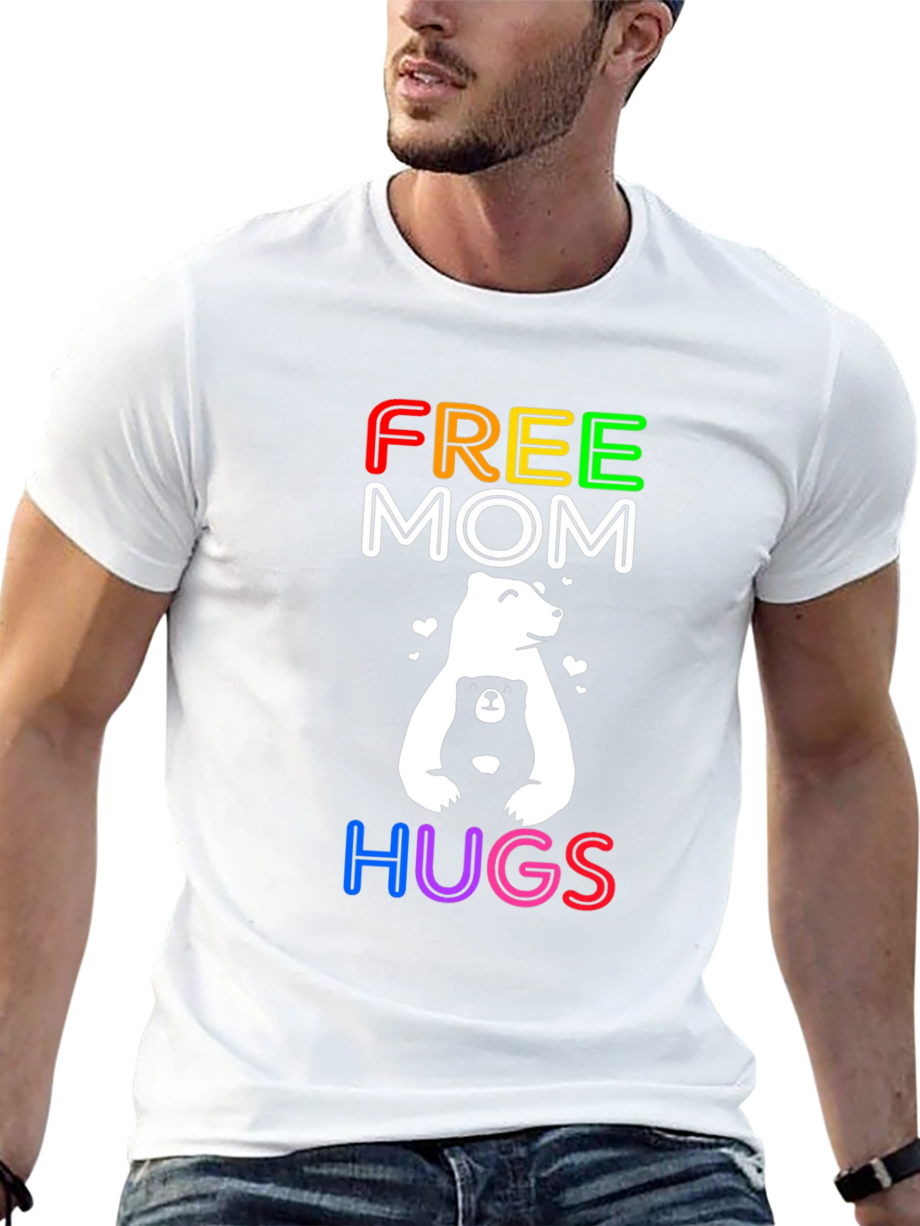 Black Free Mom Hugs Bear Graphic Tee view 13