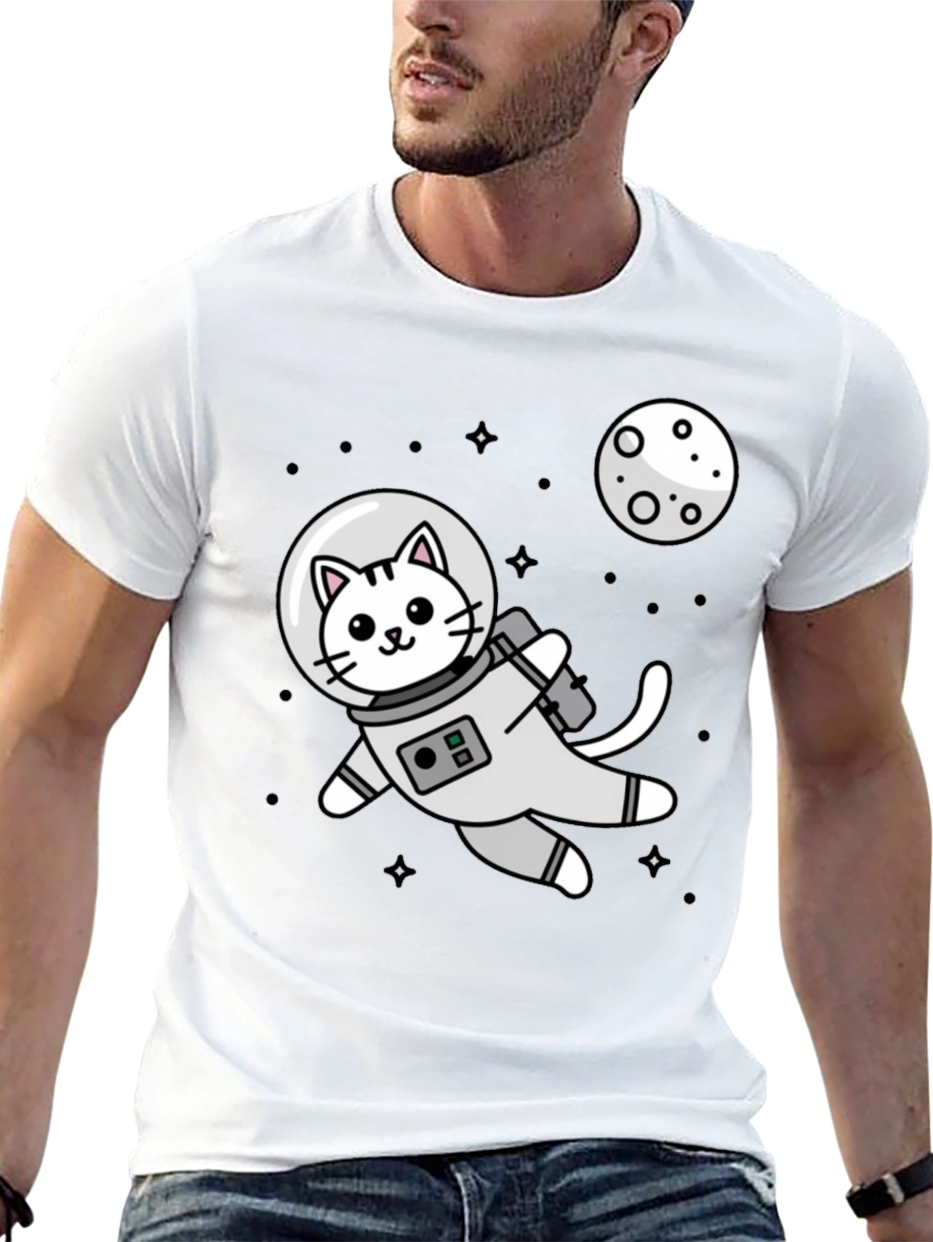 Black Astronaut Cat Graphic T-Shirt - Space Kitten Tee view 13