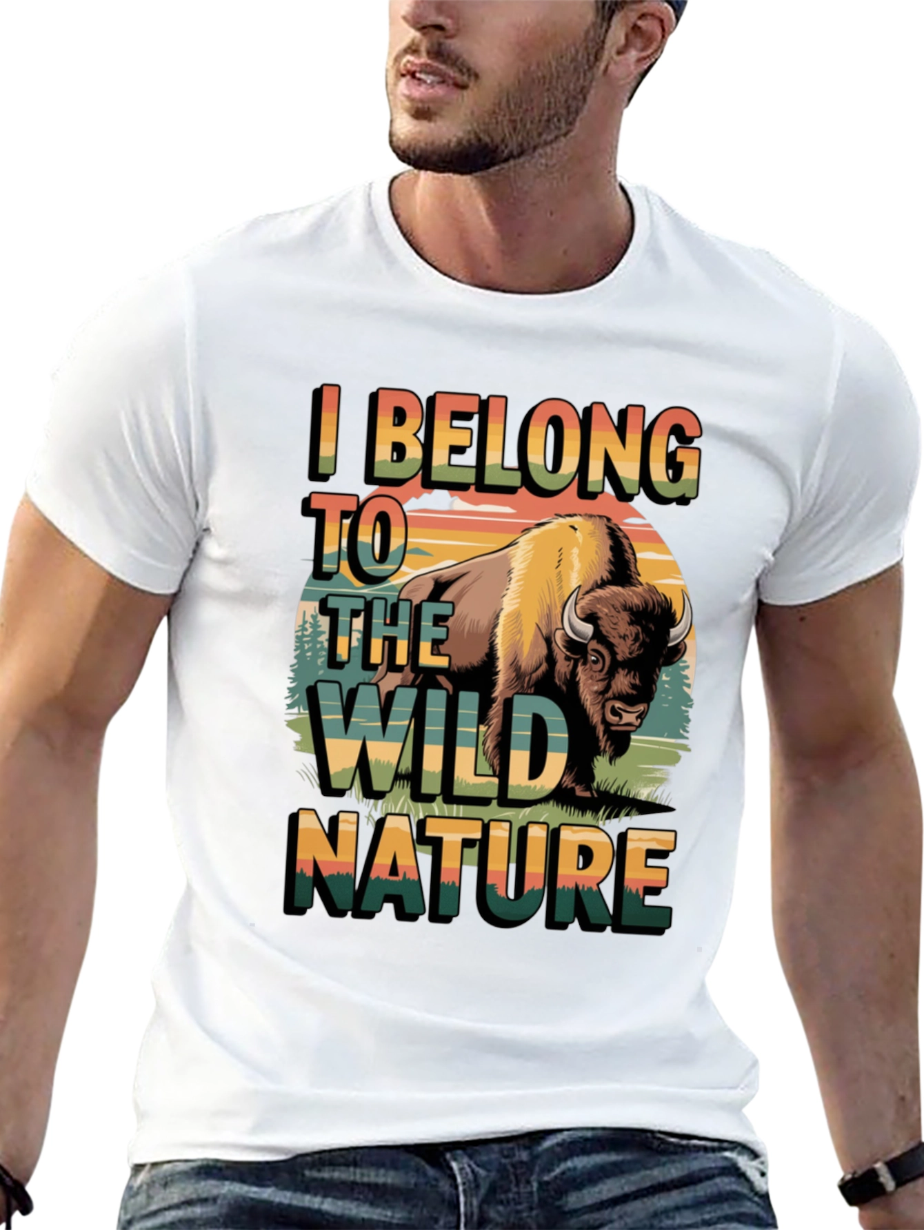 Black Wild Nature Bison Graphic Tee - Men's Black T-Shirt view 13
