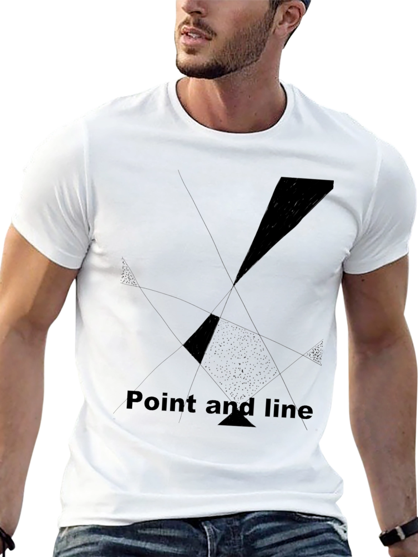 Black Abstract Geometric Black Tee - Point and Line Design view 13