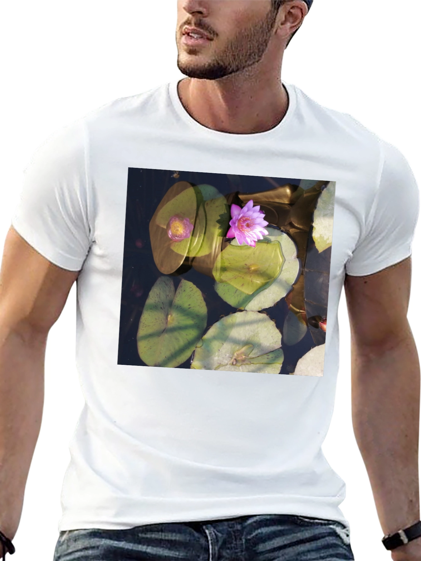 Black Lotus Pond Graphic Tee - Nature Inspired Design view 13