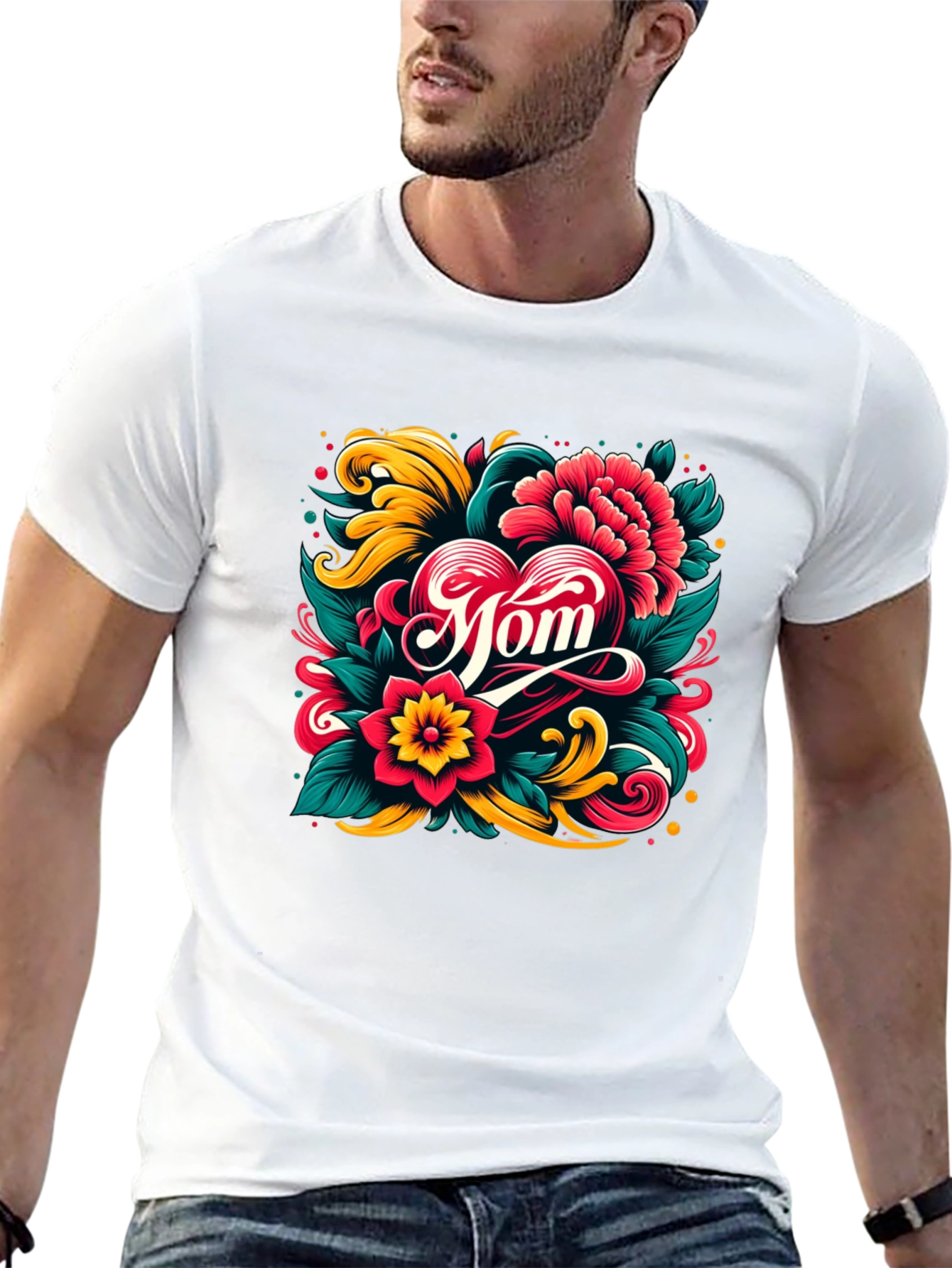 Black Mom Floral Heart Graphic Black T-Shirt view 13