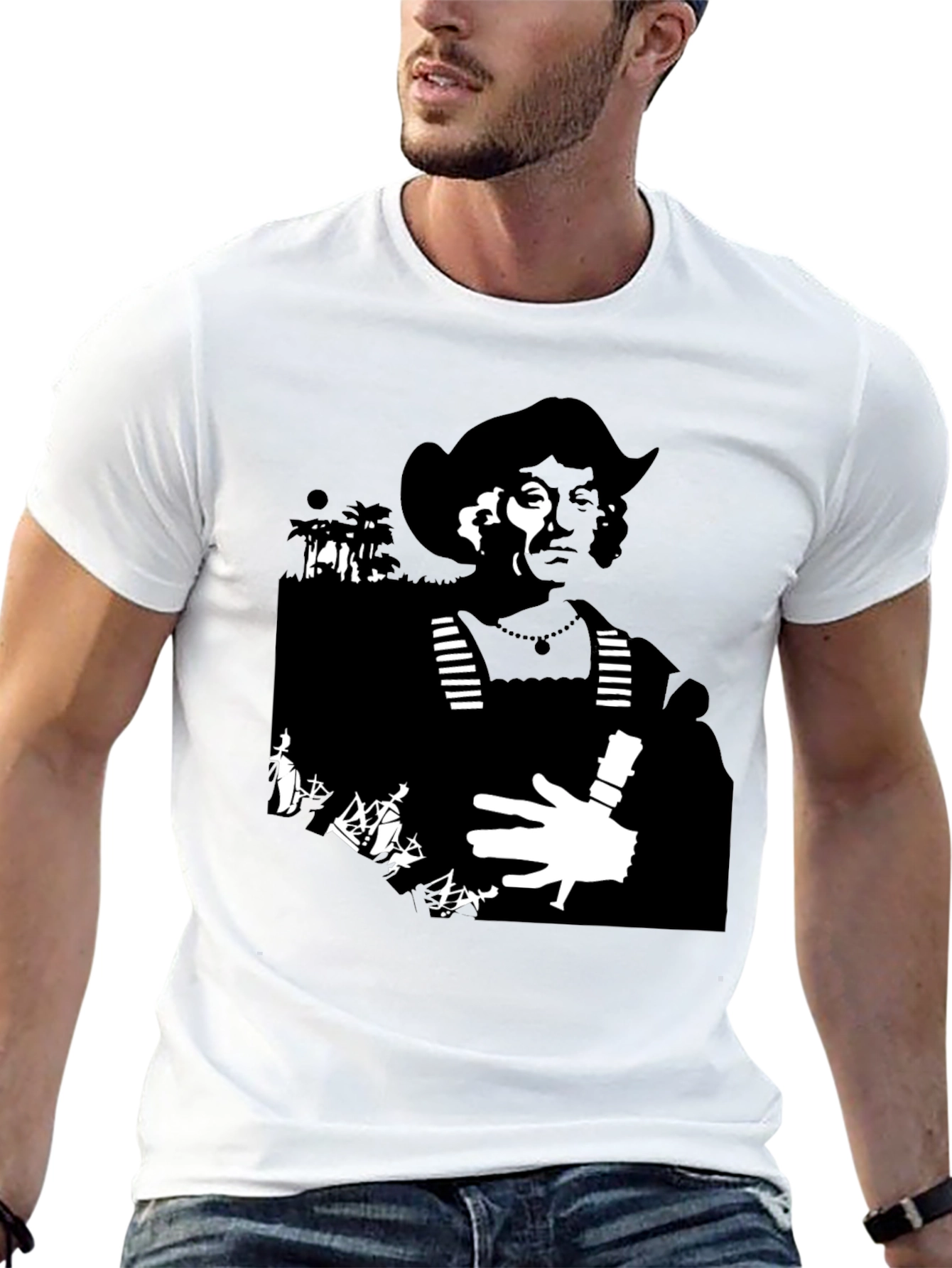 Black Silhouette Graphic Tee - Black Cotton Blend view 13