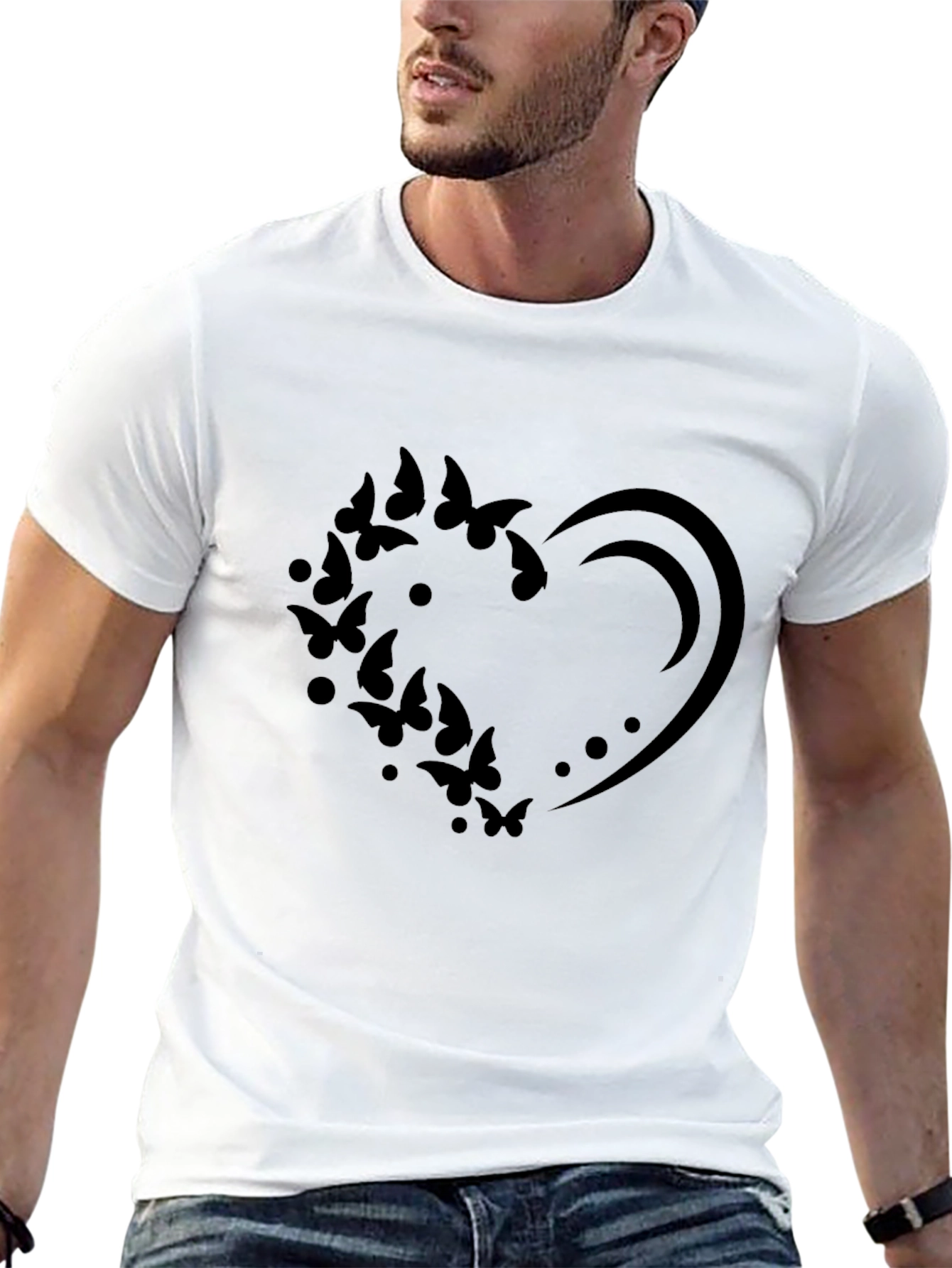 Black Butterfly Heart Graphic Black T-Shirt view 13