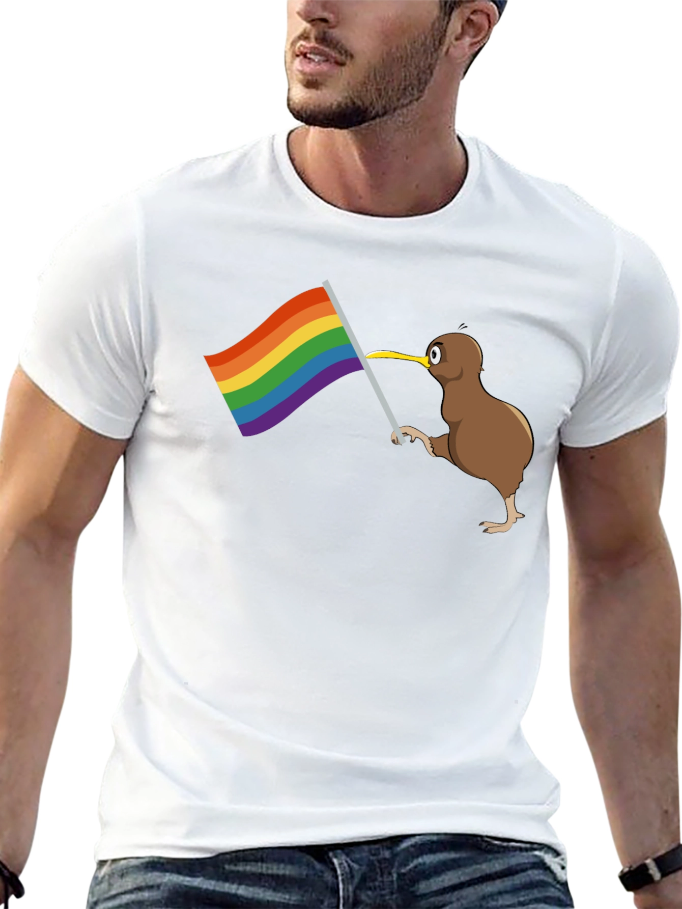 Black Kiwi Bird Pride Flag Graphic Tee view 13