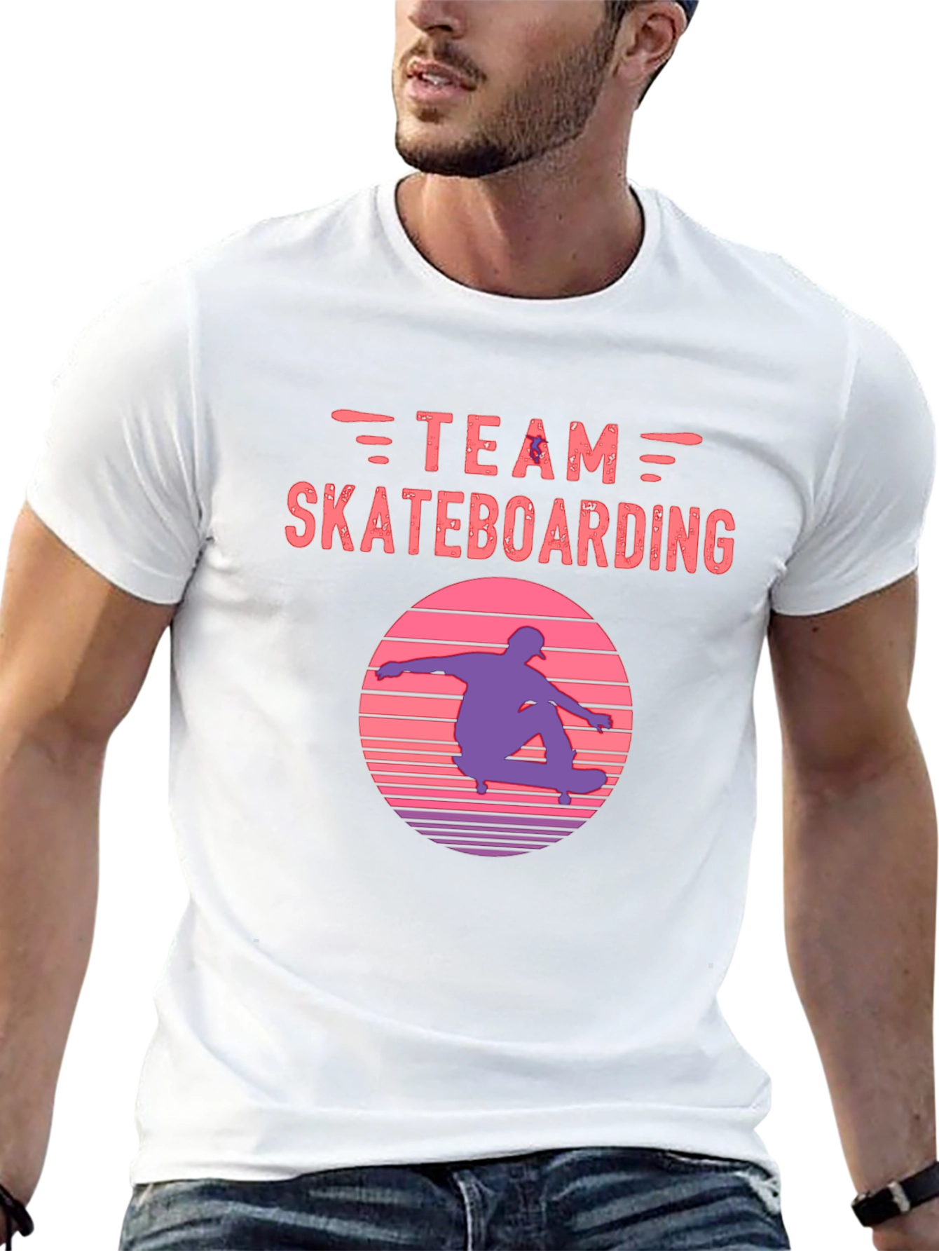 Black Team Skateboarding Graphic Tee - Retro Sunset Skater Shirt view 13