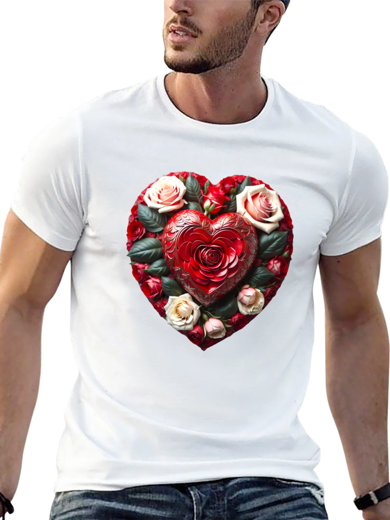 Black Romantic Rose Heart Graphic Black T-Shirt view 13