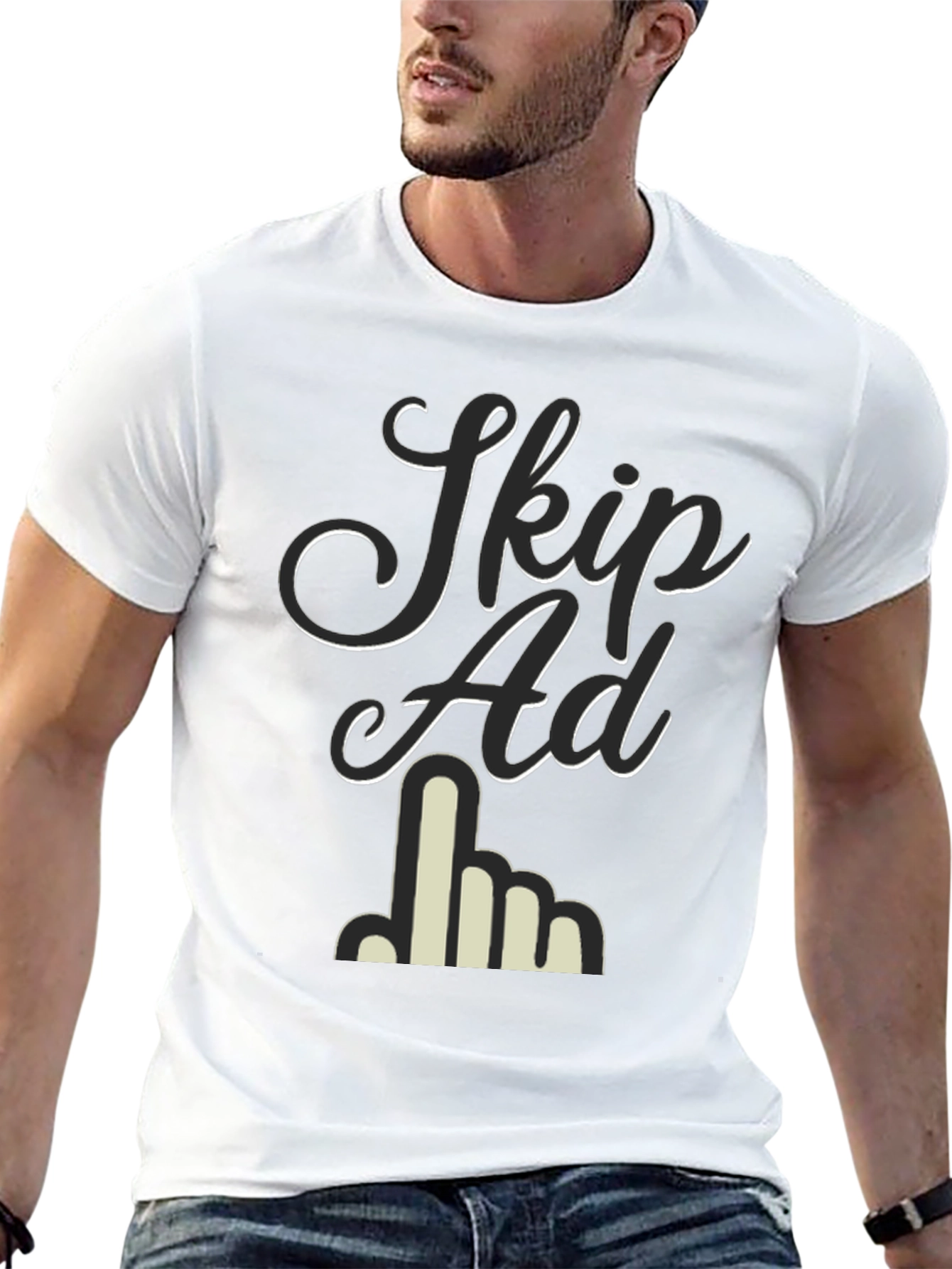 Black Skip Ad Graphic Tee - Funny Anti-Advertising Humor T-Shirt view 13