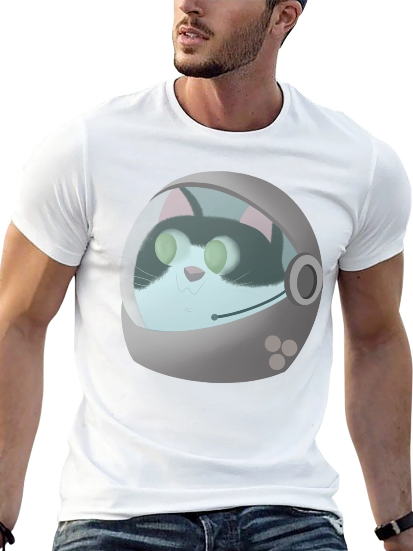 Black Astronaut Cat Graphic T-Shirt - Black Crew Neck Tee view 13