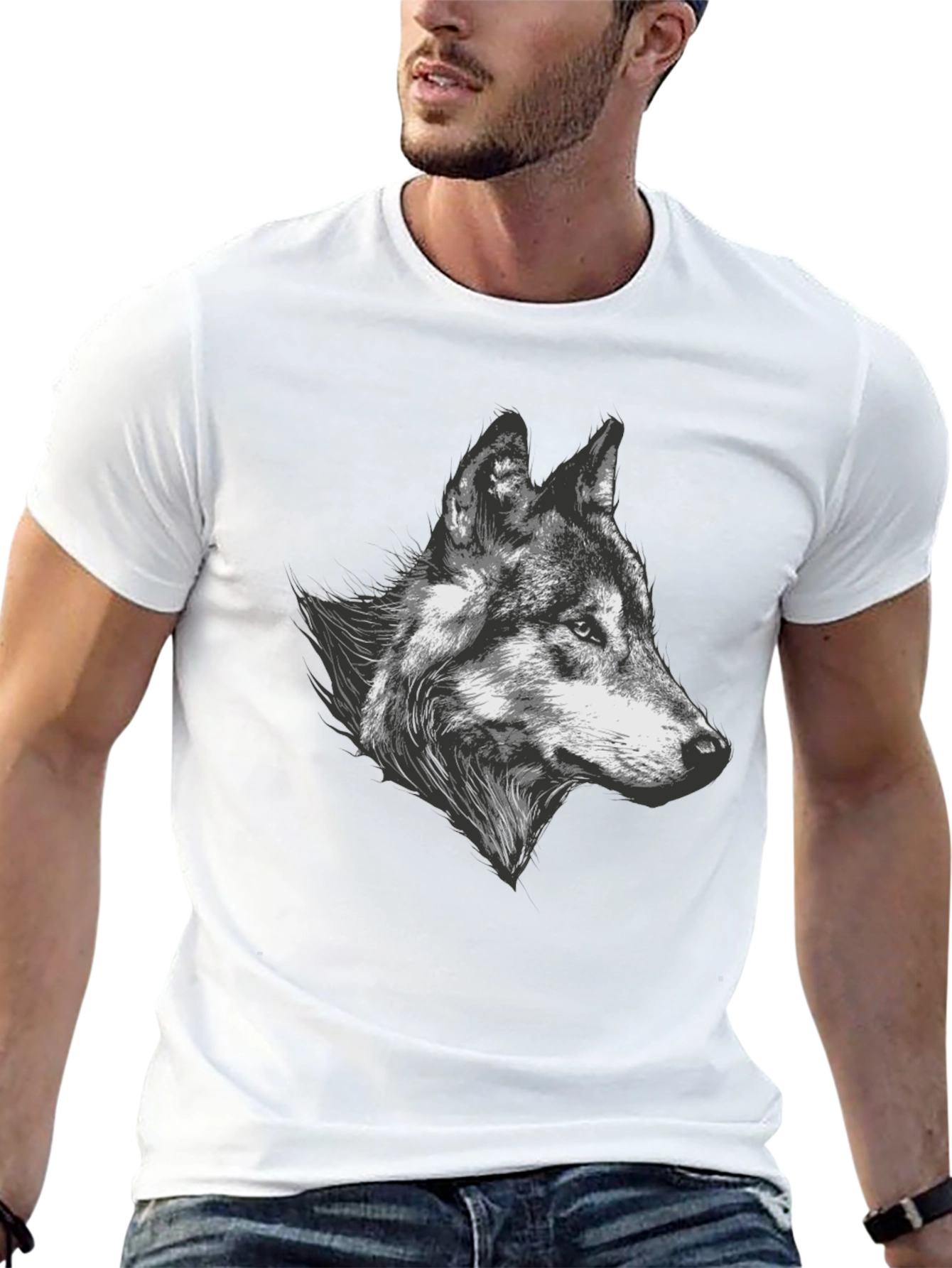 Black Wolf Graphic Tee - Black Cotton Blend T-Shirt view 13